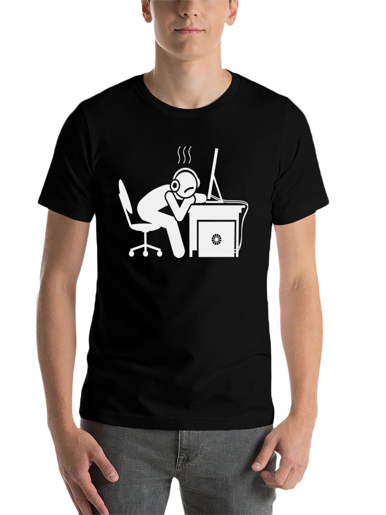 Black Funny Gamer Overworked T-Shirt - Black view 7