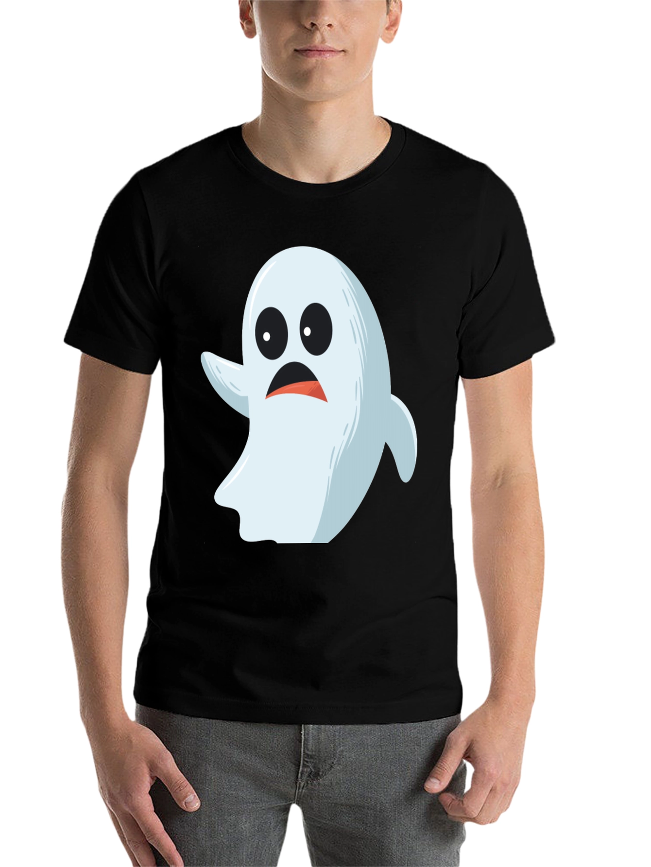 Black Spooky Ghost Graphic Tee - Halloween Costume Shirt view 7