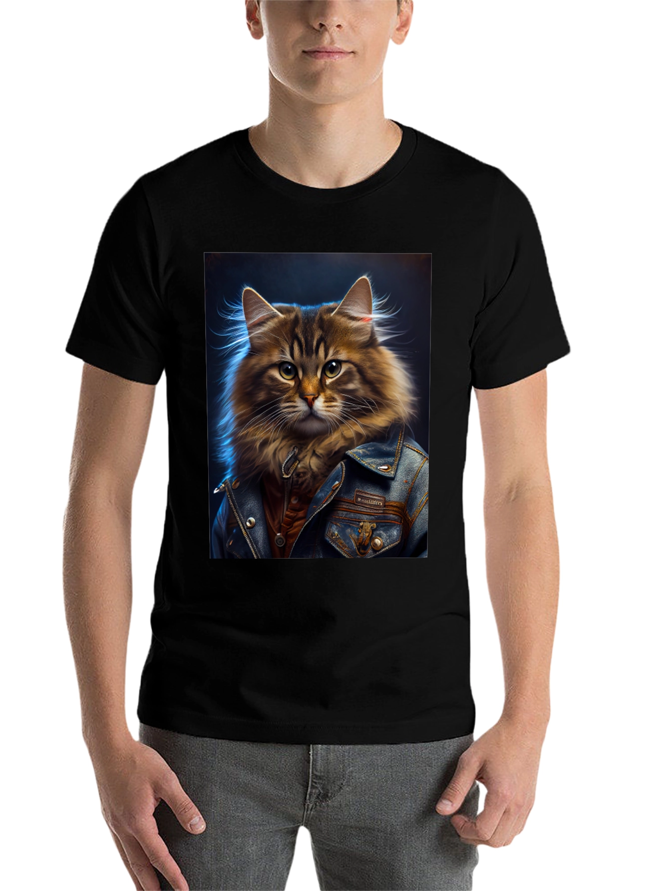 Black Cat in Jacket Graphic Tee - Cool & Unique view 7
