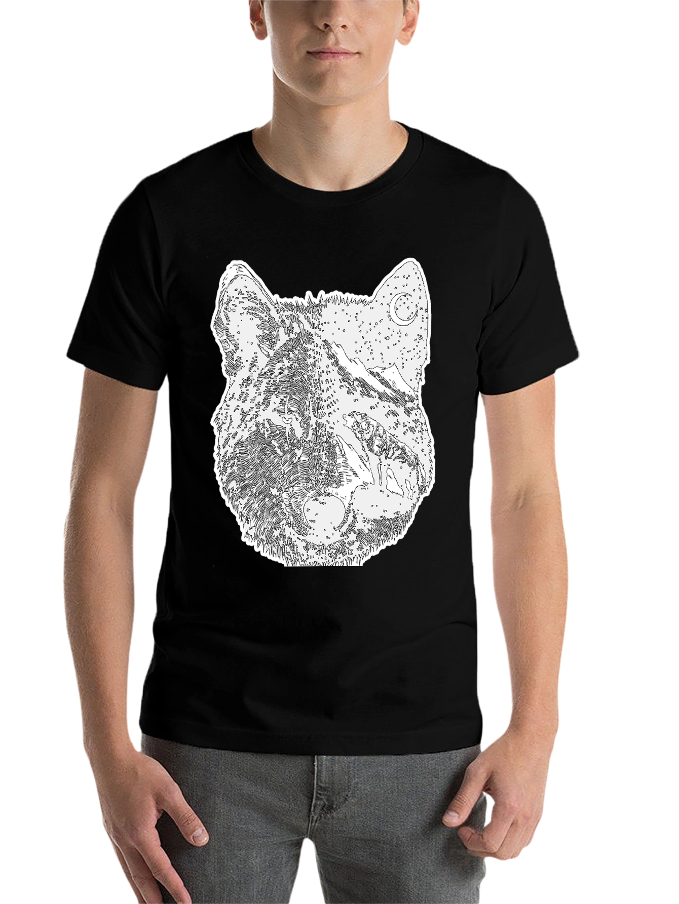 Black Wolf Graphic Print Tee - Black Cotton Blend view 7