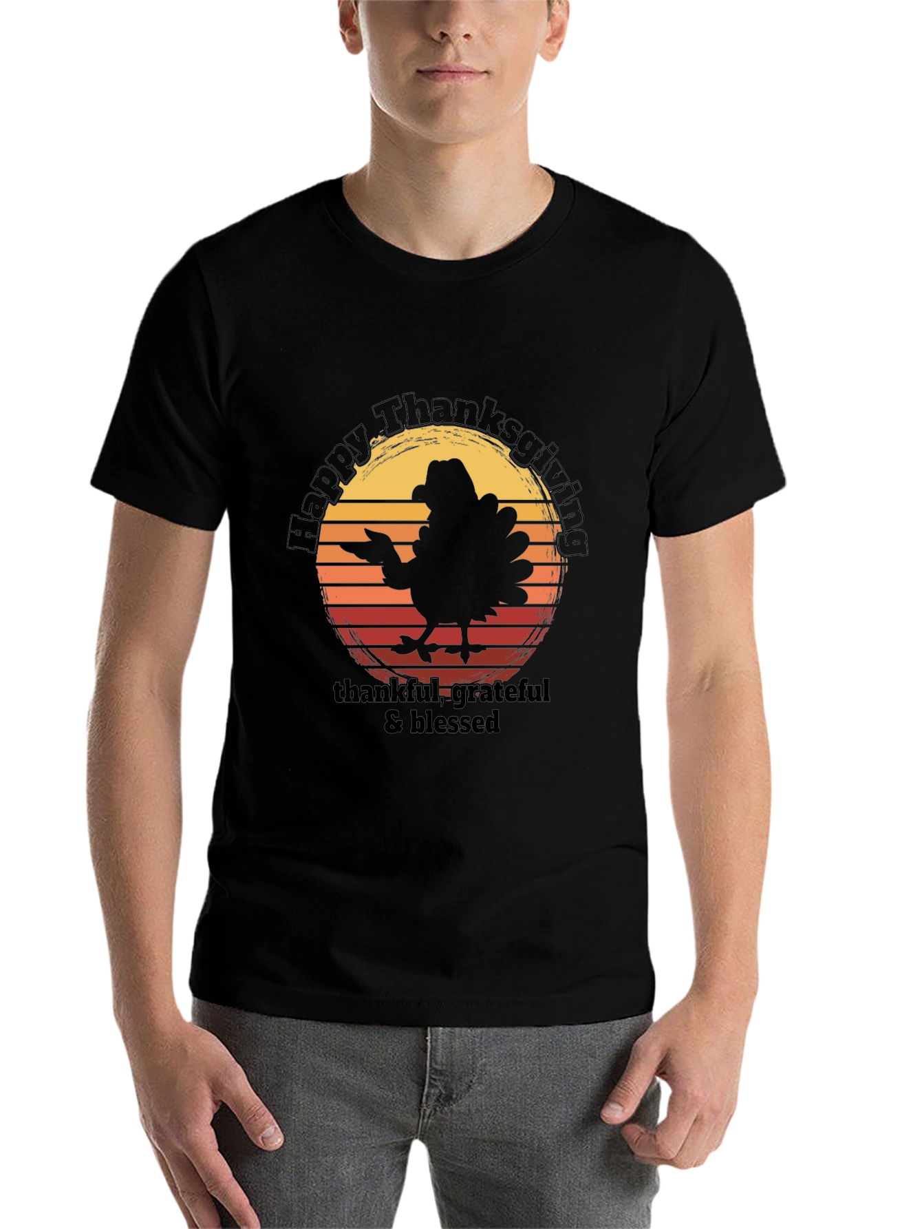 Black Happy Thanksgiving Turkey Graphic T-Shirt view 7