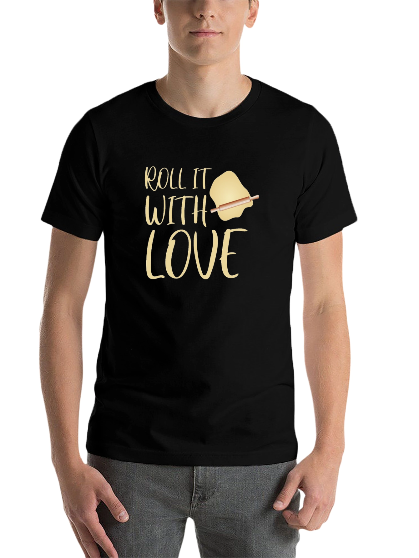 Black Roll It With Love Graphic T-Shirt - Unisex Cooking Tee view 7