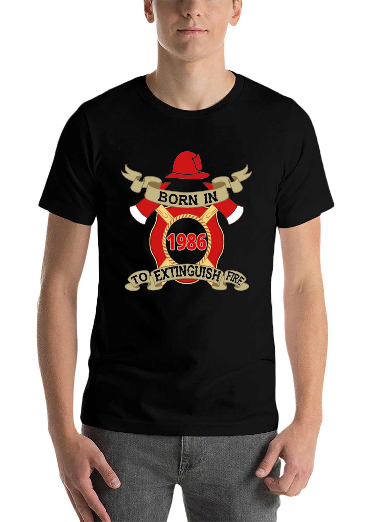 Black Born in 1986 Firefighter T-Shirt view 7
