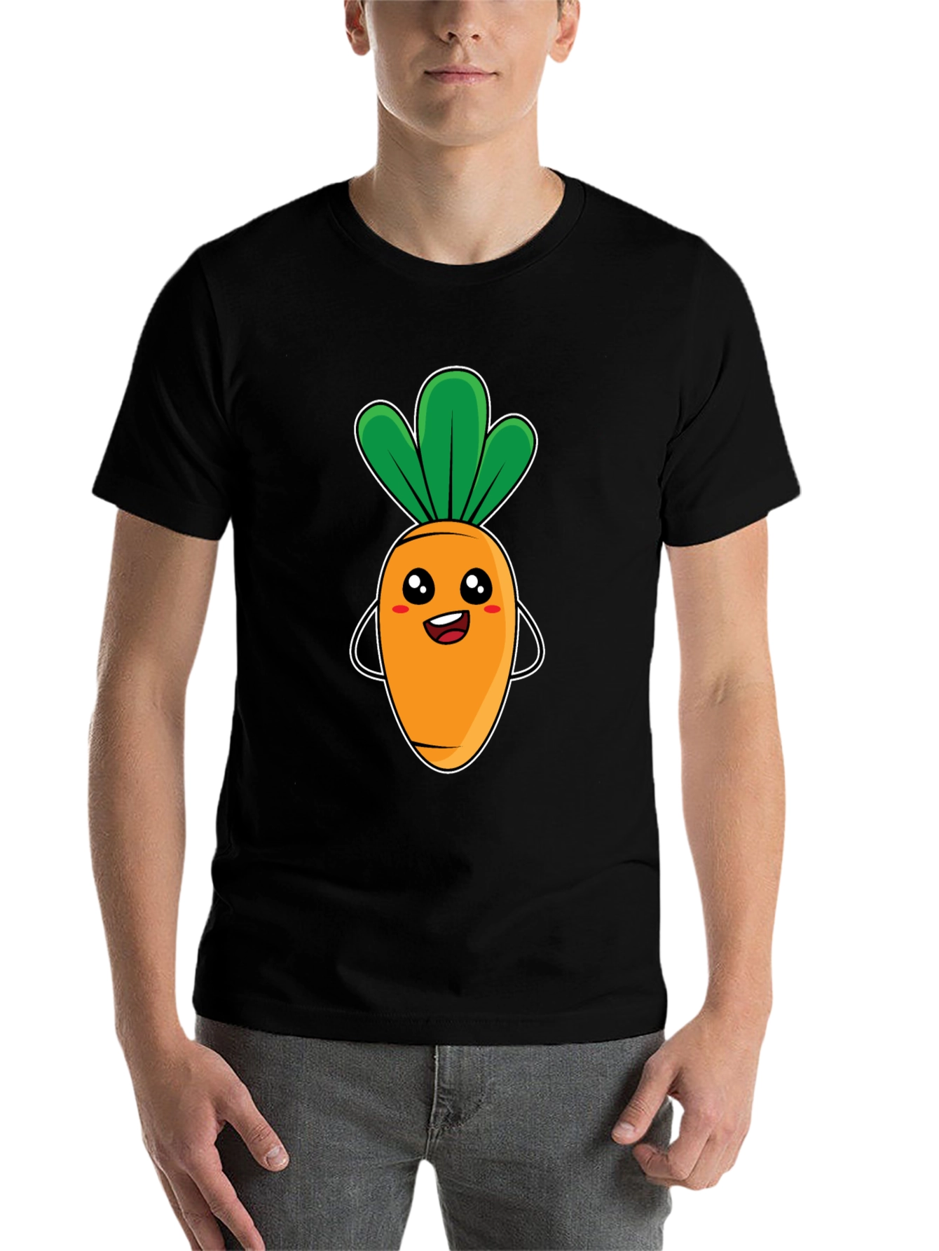Black Cute Carrot Graphic Tee - Black Unisex T-Shirt view 7