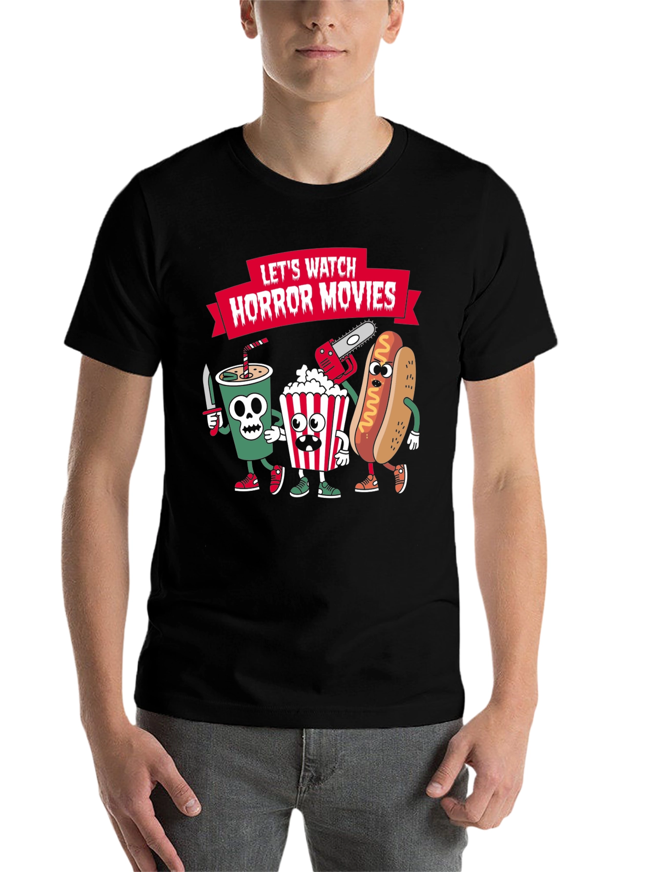 Black Horror Movie Night T-Shirt view 7