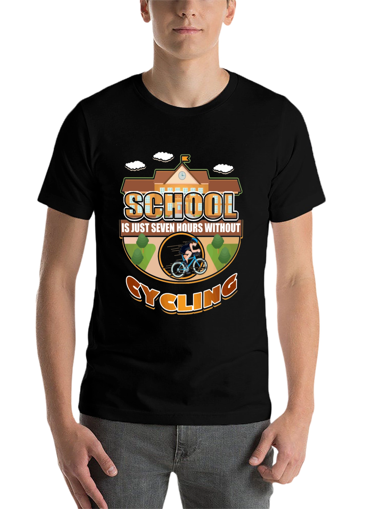 Black Cycling School T-Shirt: Seven Hours Without Cycling view 7
