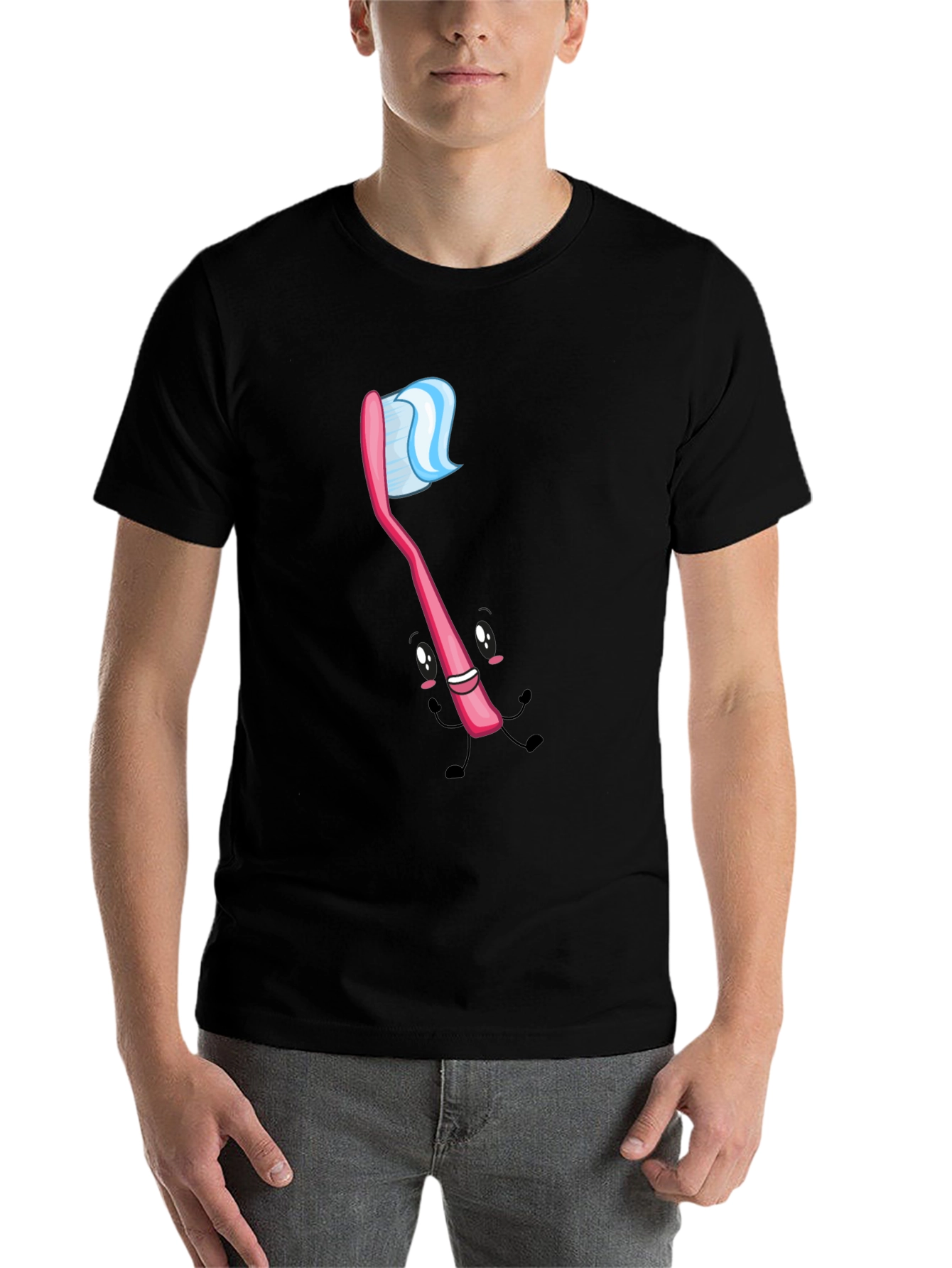 Black Fun Toothbrush Graphic Tee - Black Cotton Blend view 7