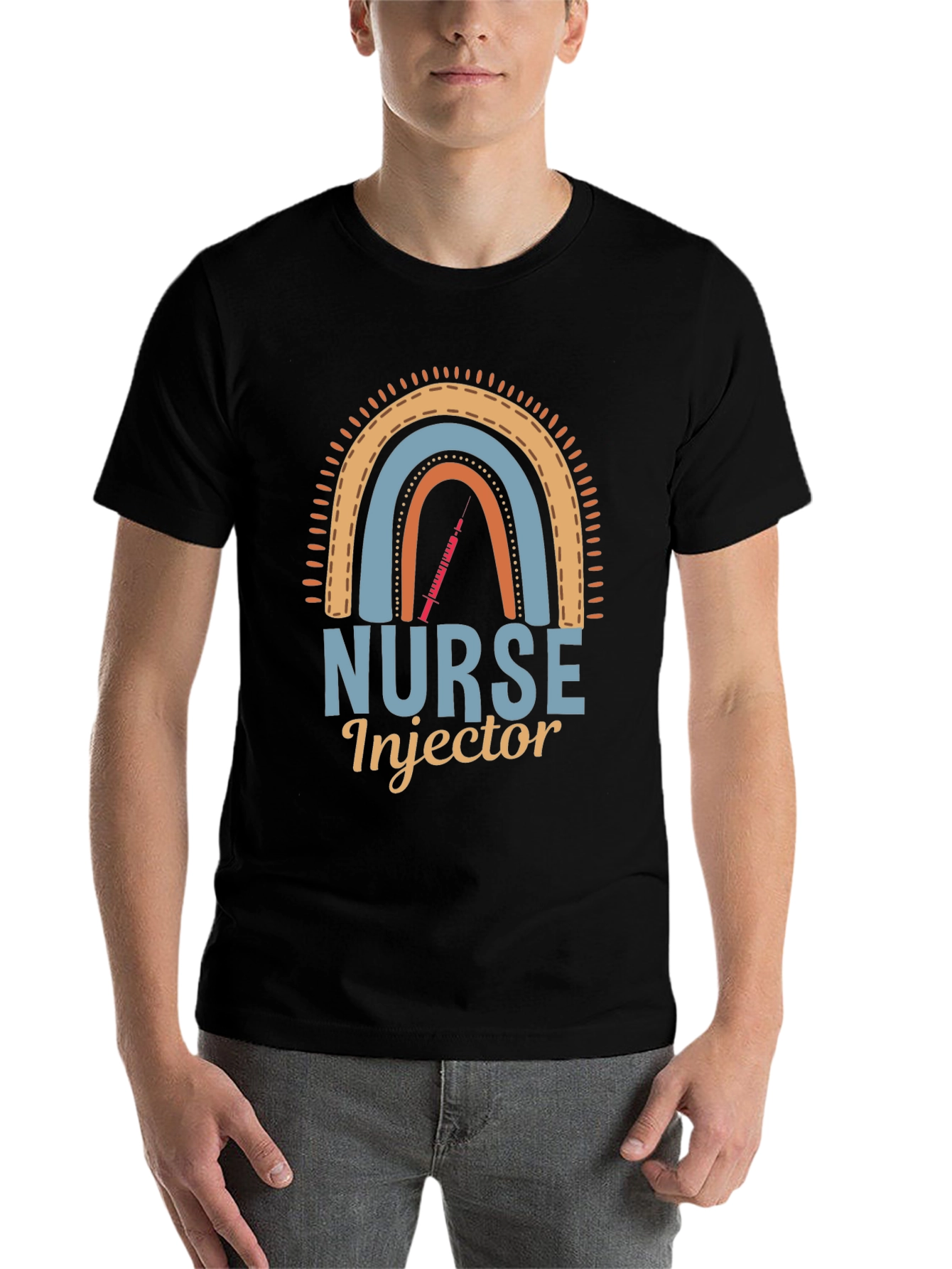 Black Nurse Injector Rainbow Graphic Tee view 7