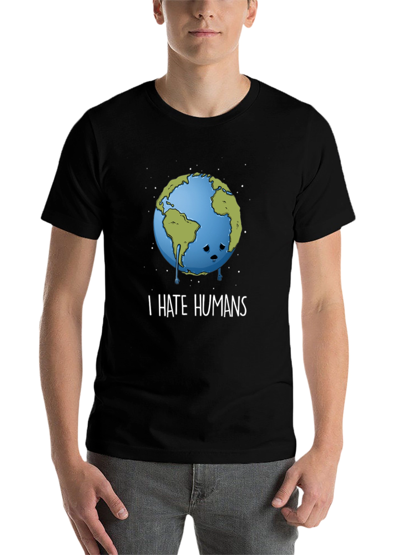 Black Sad Earth Graphic Tee - I Hate Humans - Black Cotton T-Shirt view 7