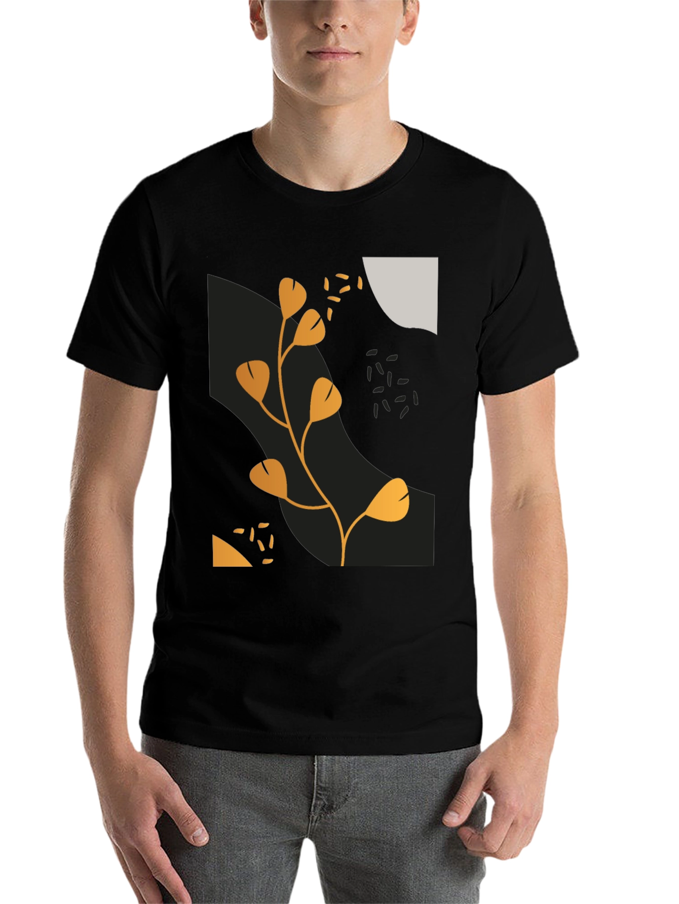 Black Modern Abstract Graphic Print Black T-Shirt view 7