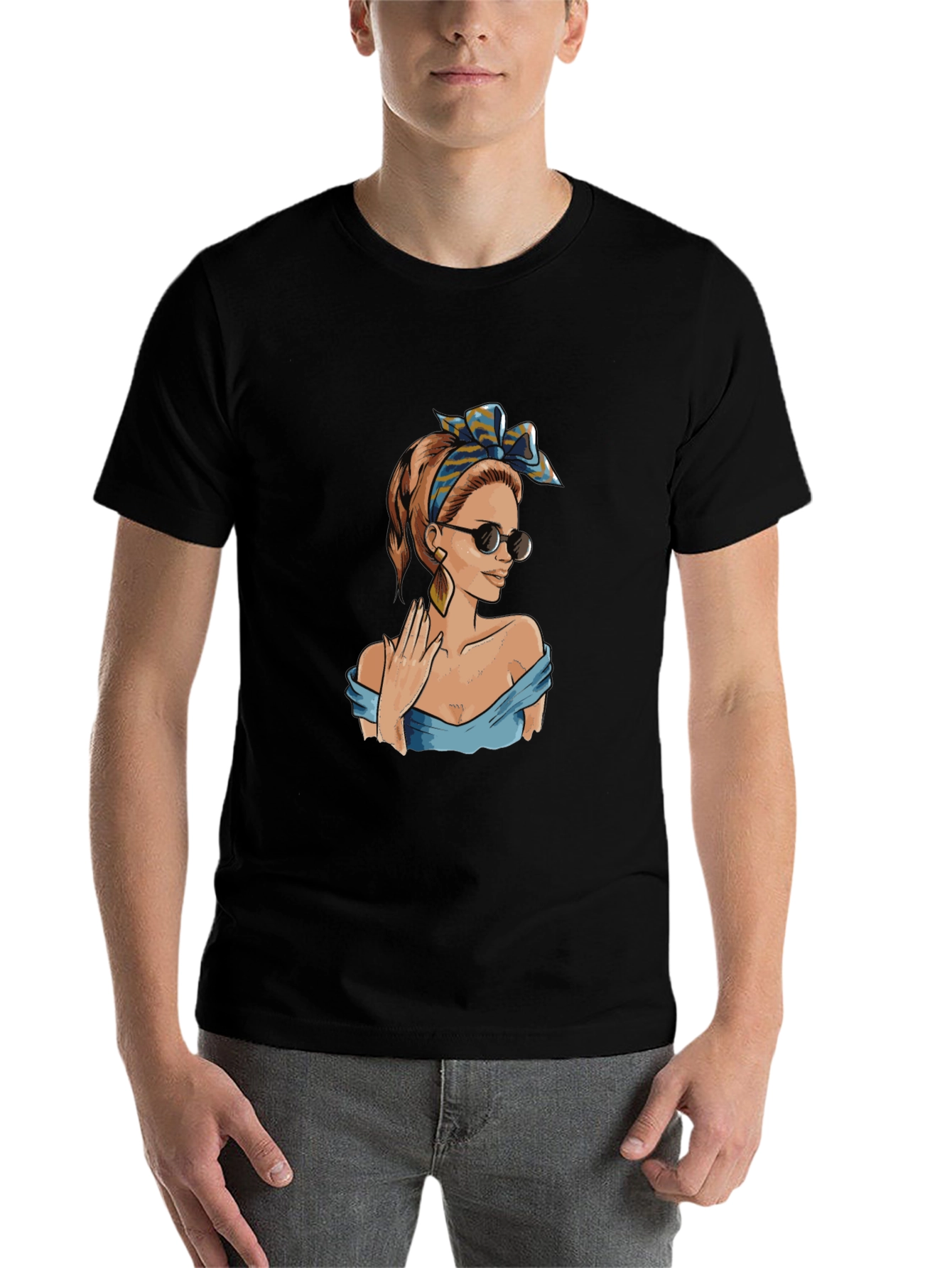 Black Retro Pin-Up Girl Graphic Black T-Shirt view 7