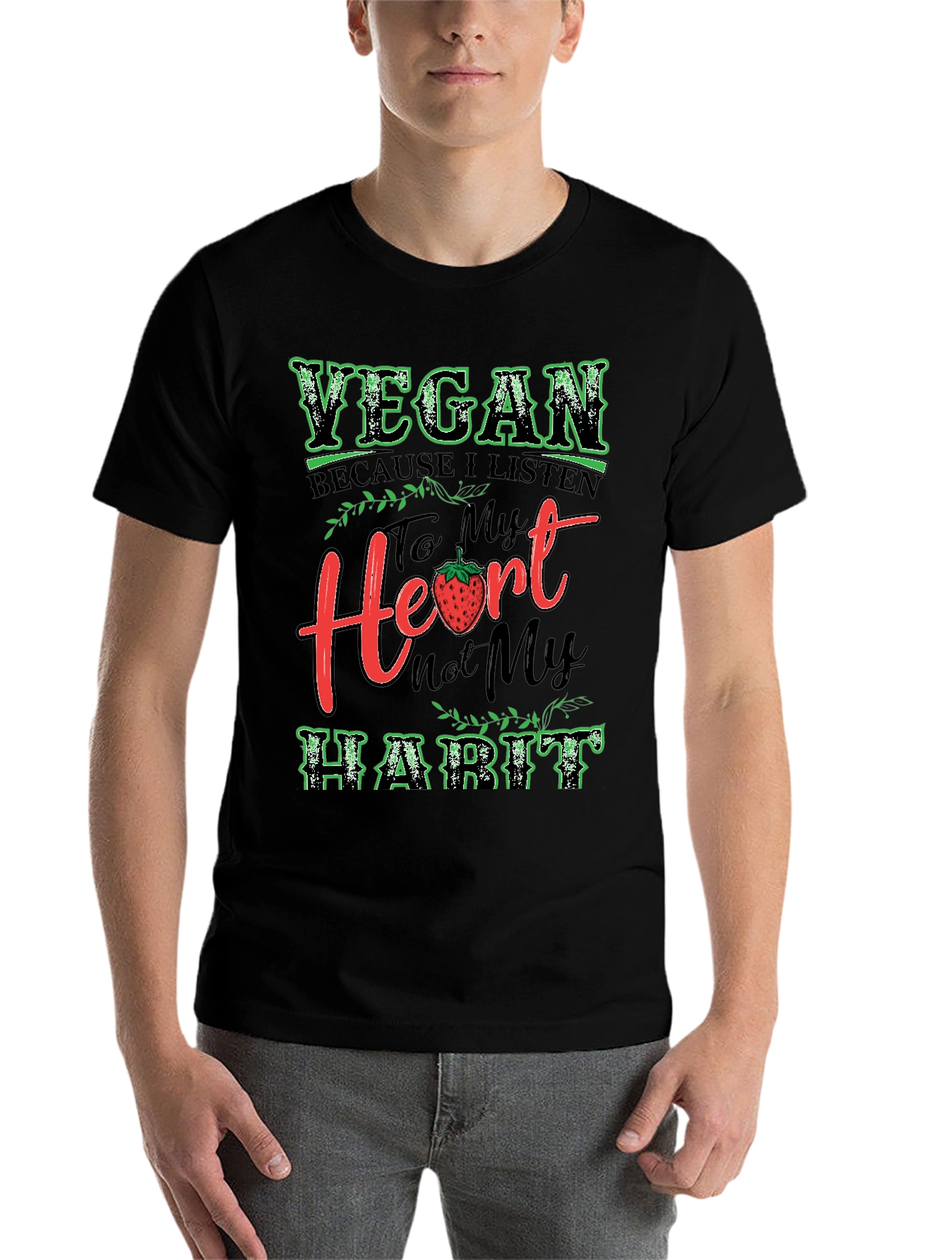 Black Vegan Heart Habit T-Shirt view 7