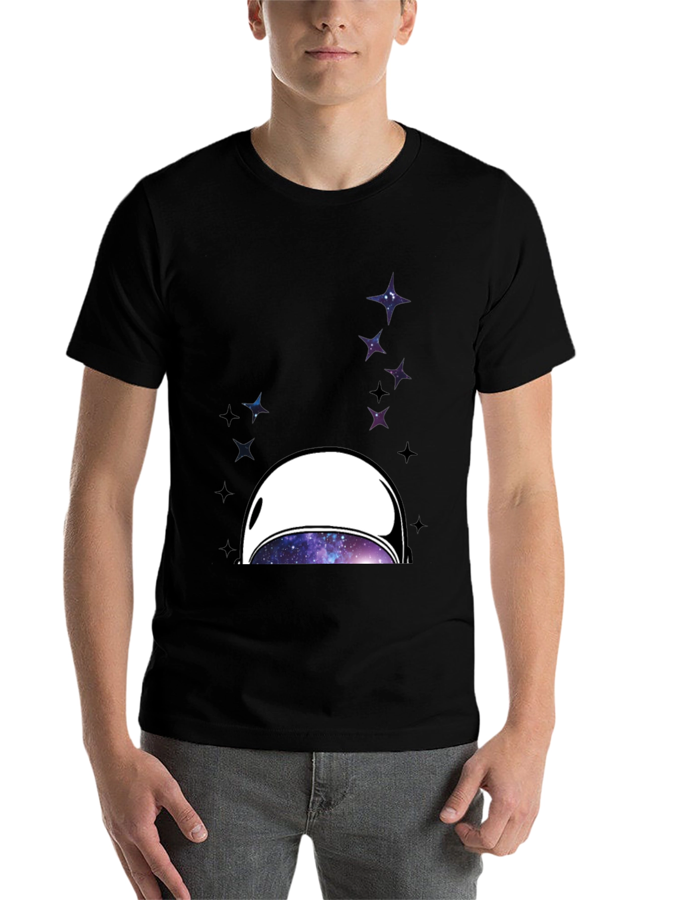 Black Astronaut Helmet Graphic T-Shirt - Space Galaxy Design view 7