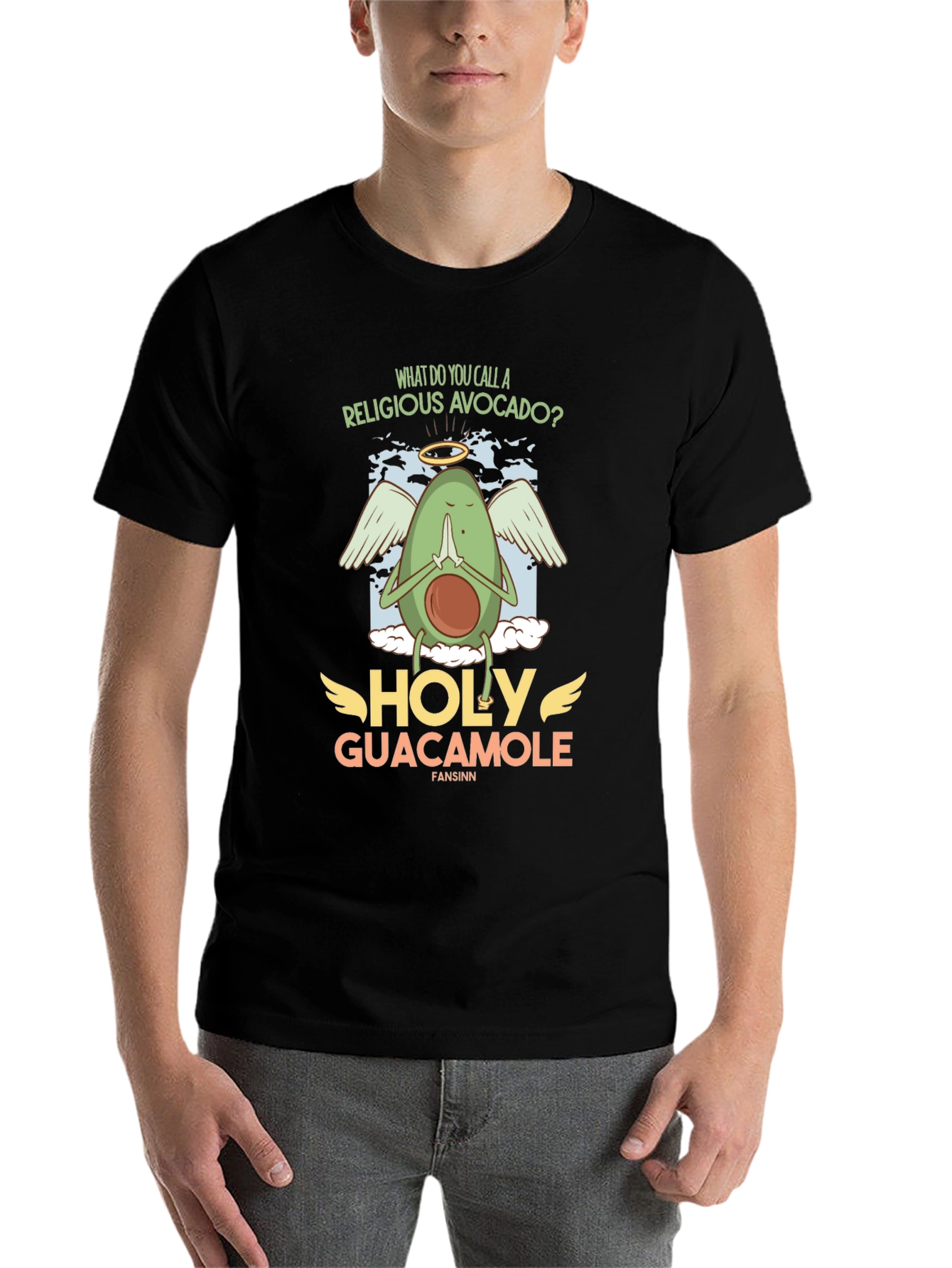 Black Holy Guacamole T-Shirt - Religious Avocado Pun Tee view 7