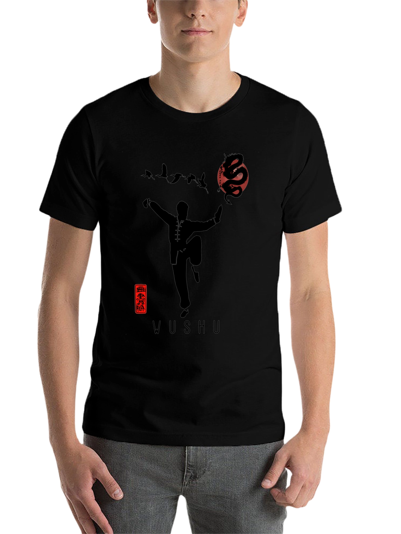 Wushu Martial Arts Dragon Graphic Black T-Shirt - 7