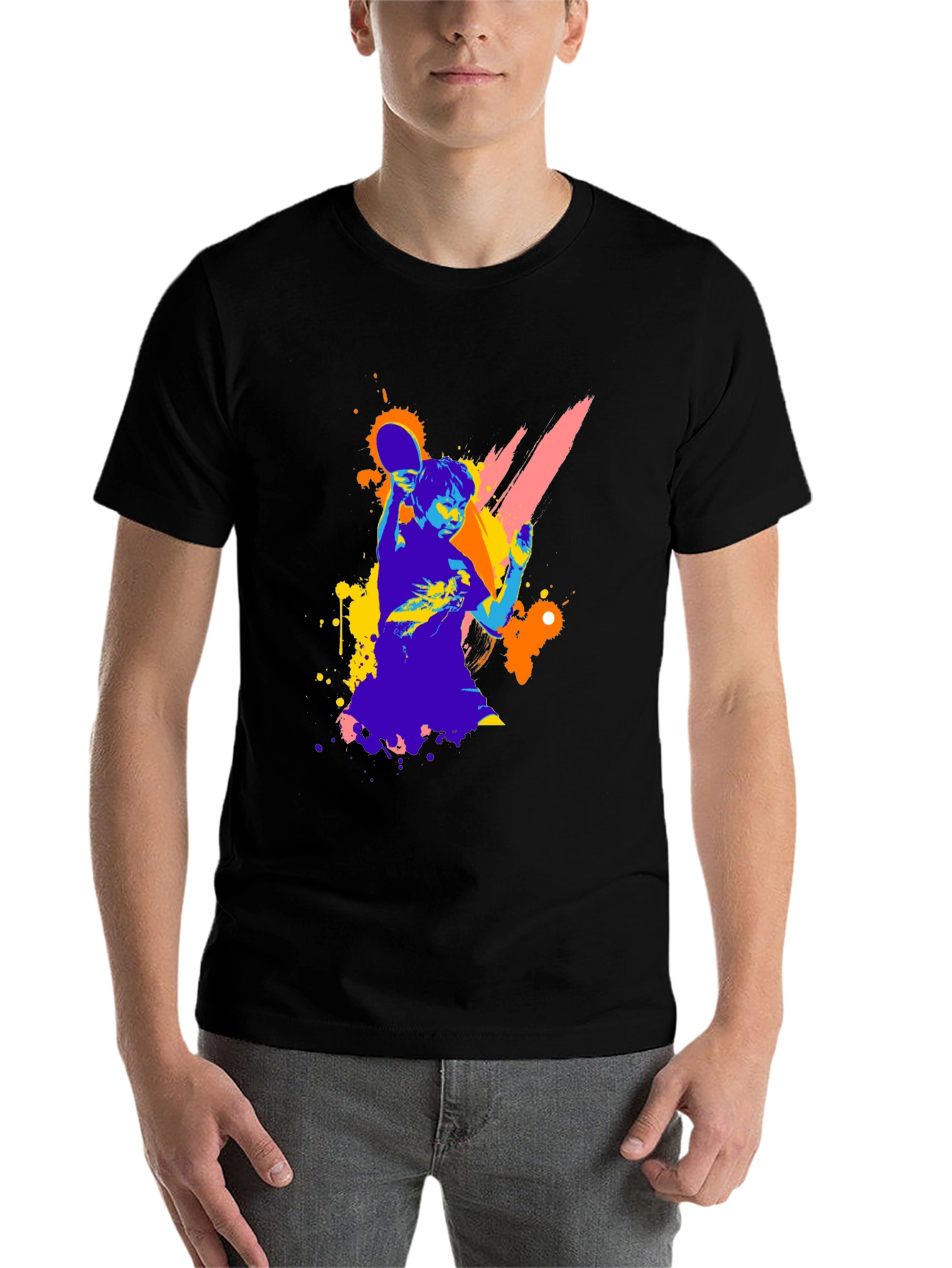 Black Ping Pong Player Graphic Tee - Stylish & Unique! view 7