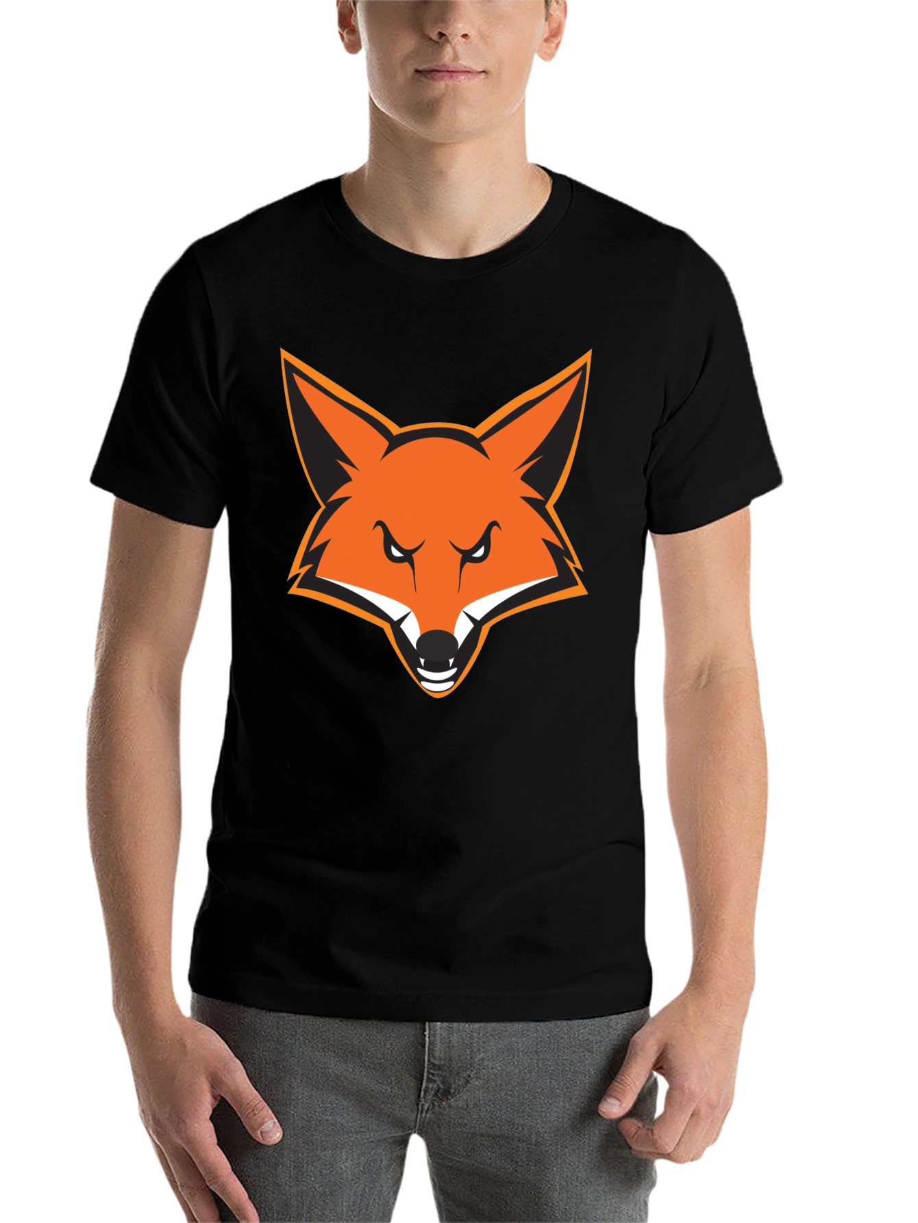 Black Men's Black T-Shirt with Bold Fox Graphic view 7