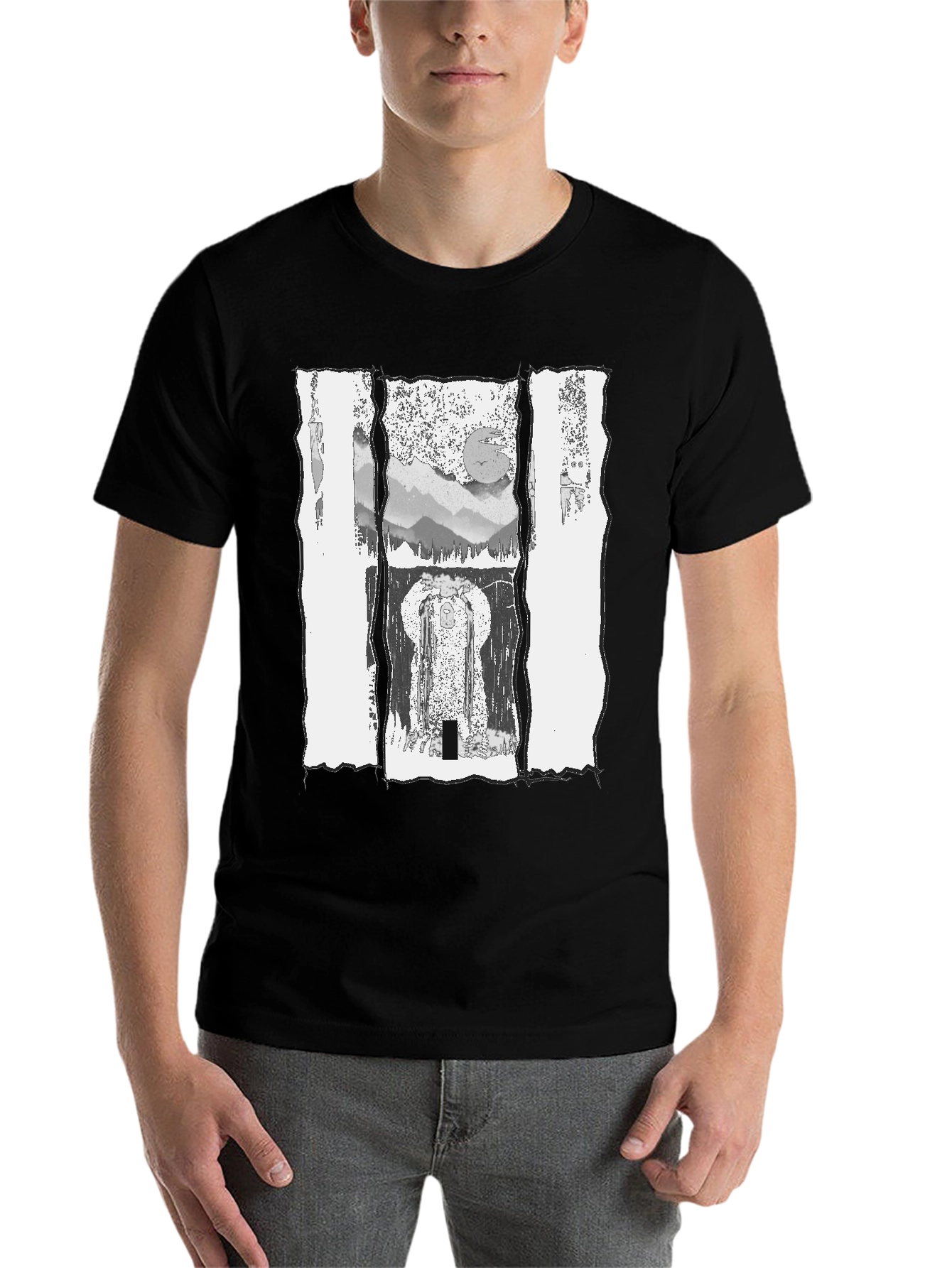 Black Abstract Landscape Graphic Tee - Black view 7
