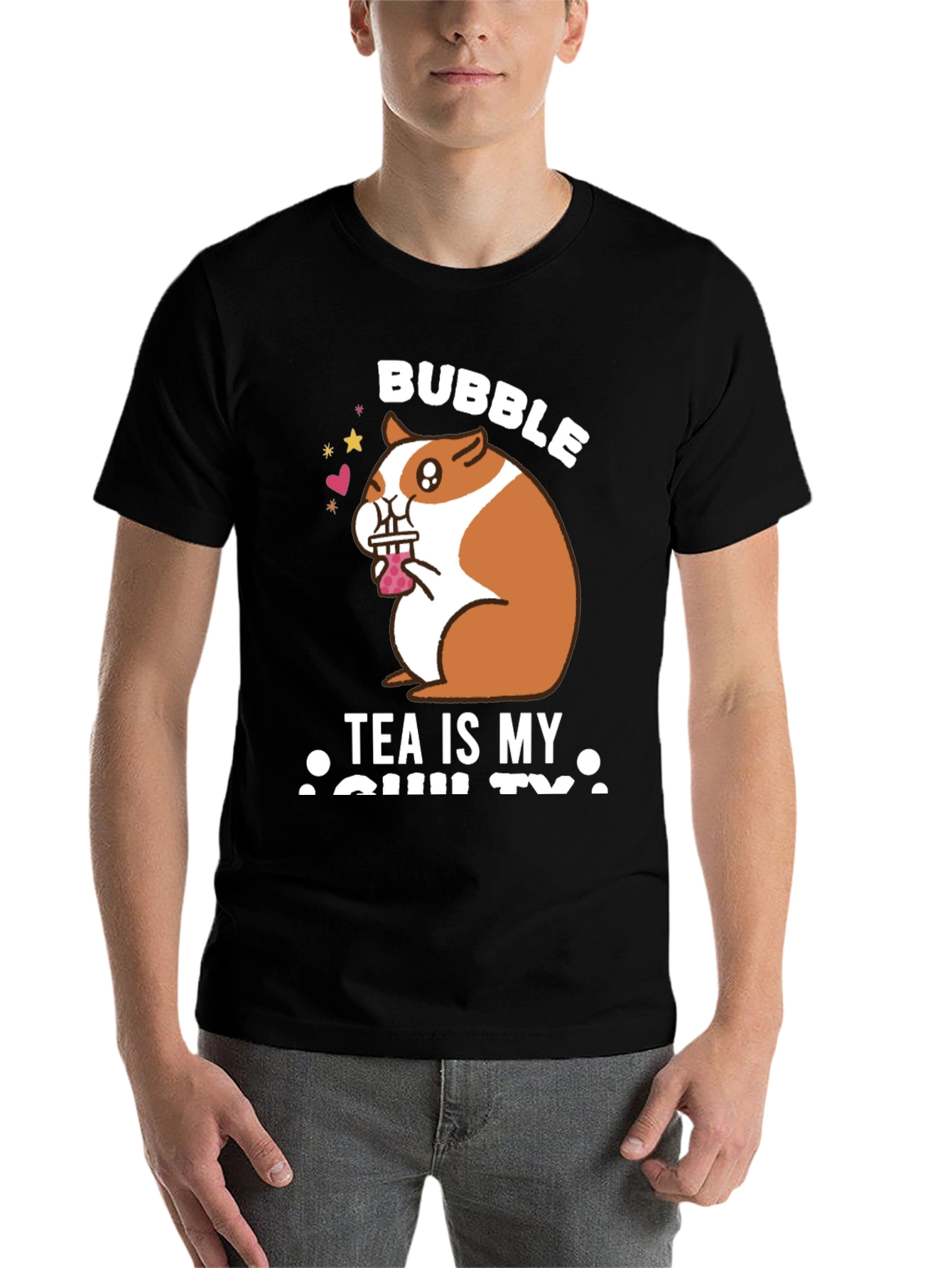Black Bubble Tea Loving Hamster T-Shirt view 7