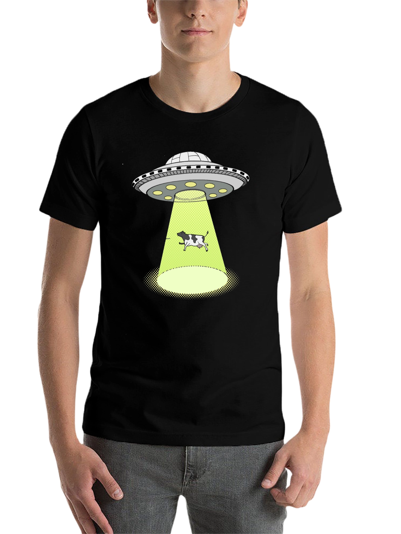 Black UFO Abduction Cow Graphic Tee - Black view 7