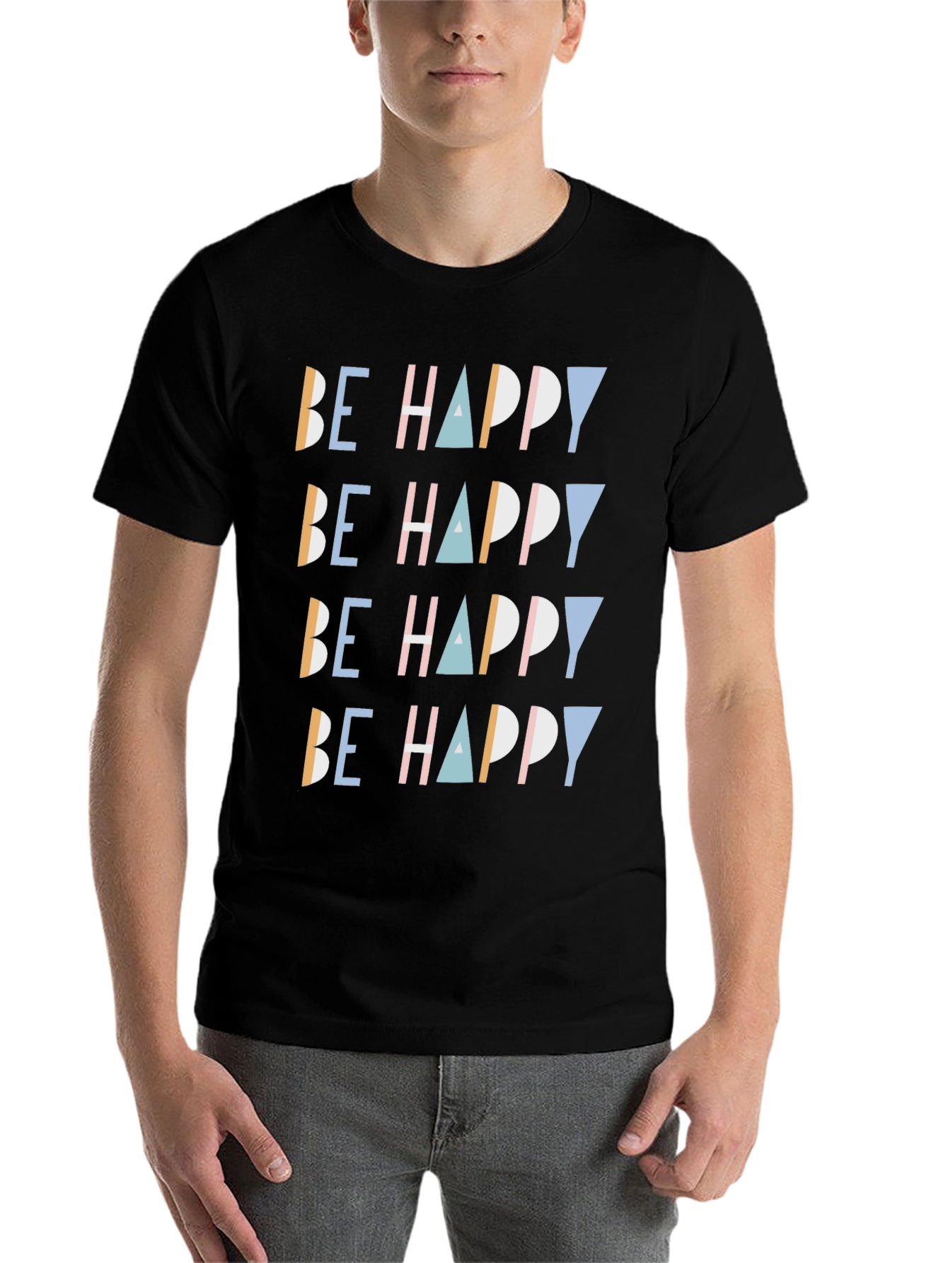 Black Be Happy Graphic Print Tee - Stylish Comfort view 7