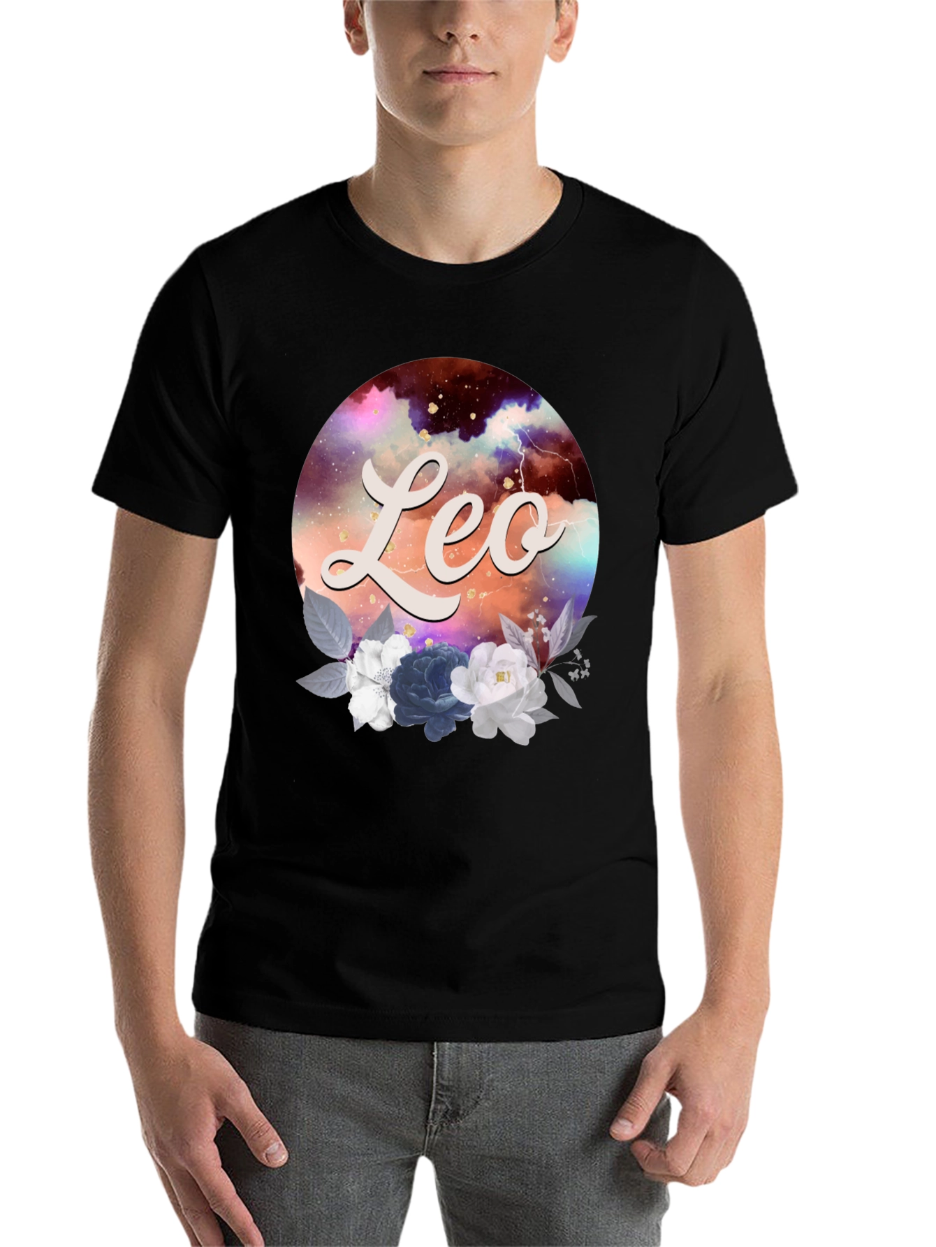 Black Leo Zodiac Floral T-Shirt view 7