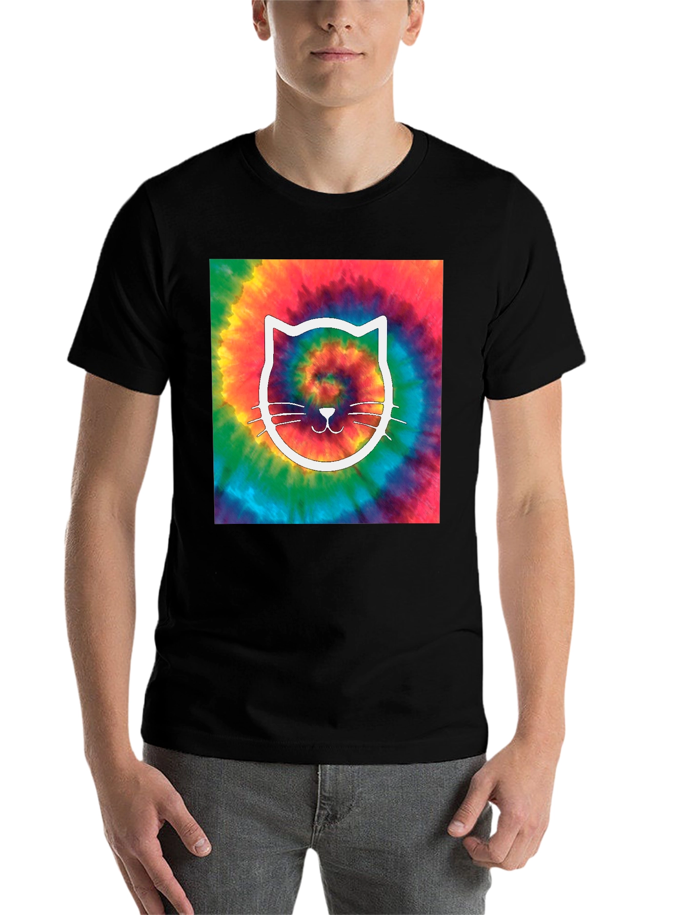 Black Tie-Dye Cat Graphic Tee view 7