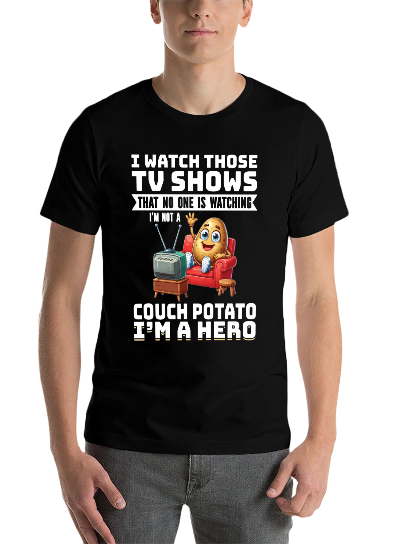 Black Couch Potato Hero T-Shirt view 7