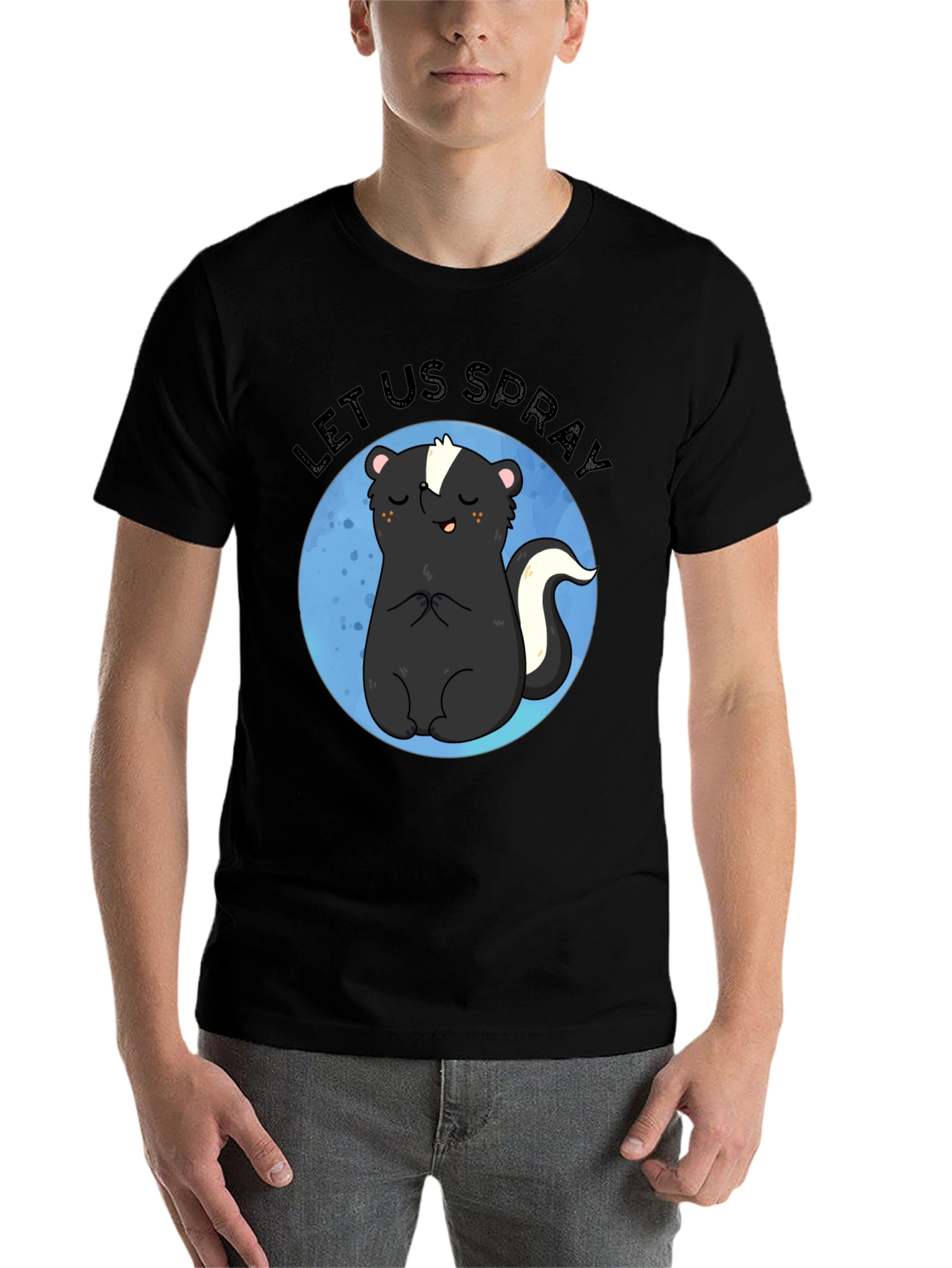 Black Let Us Spray Funny Skunk T-Shirt view 7