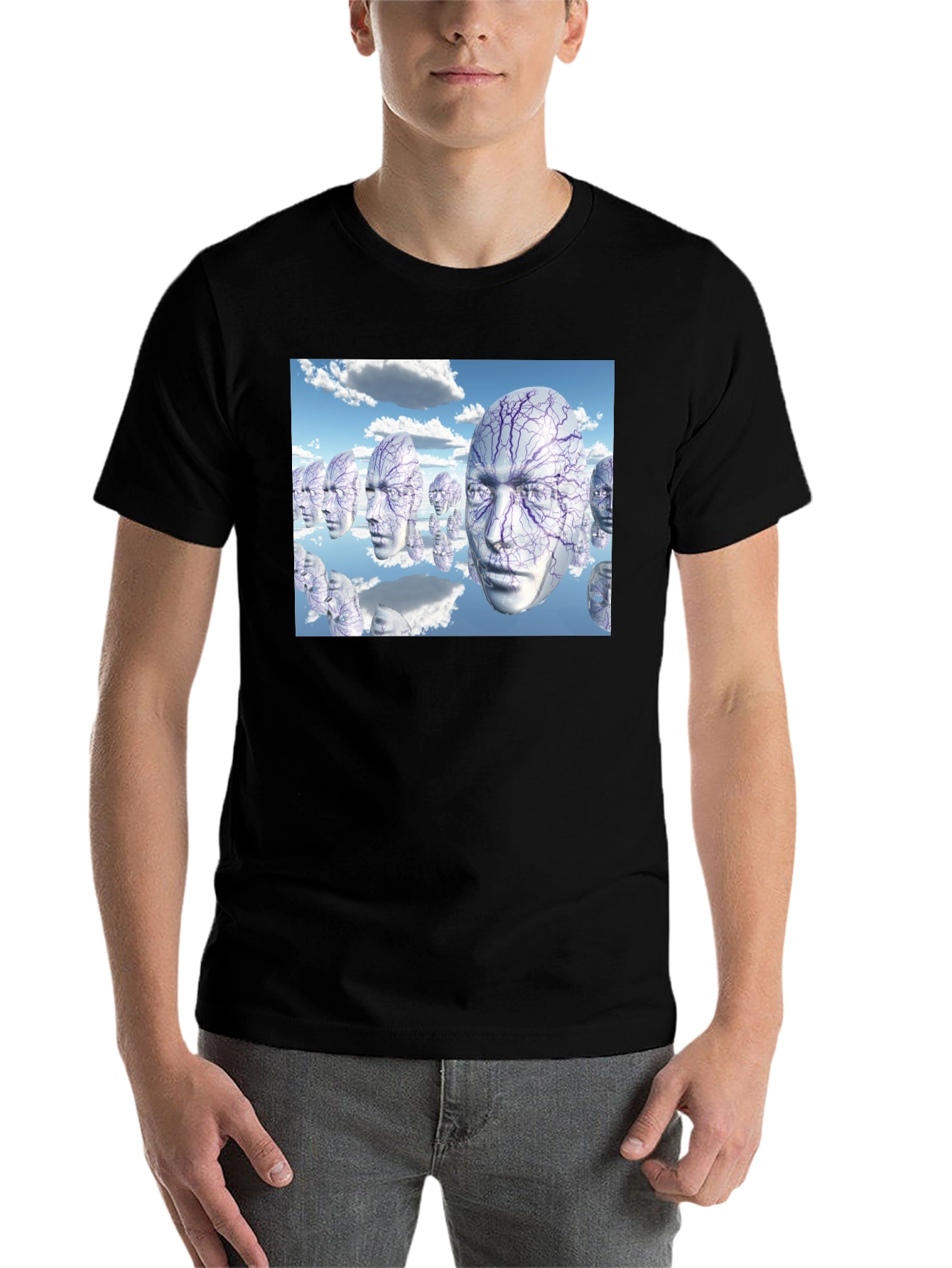 Black Surreal Faces T-Shirt - Unique Graphic Tee view 7
