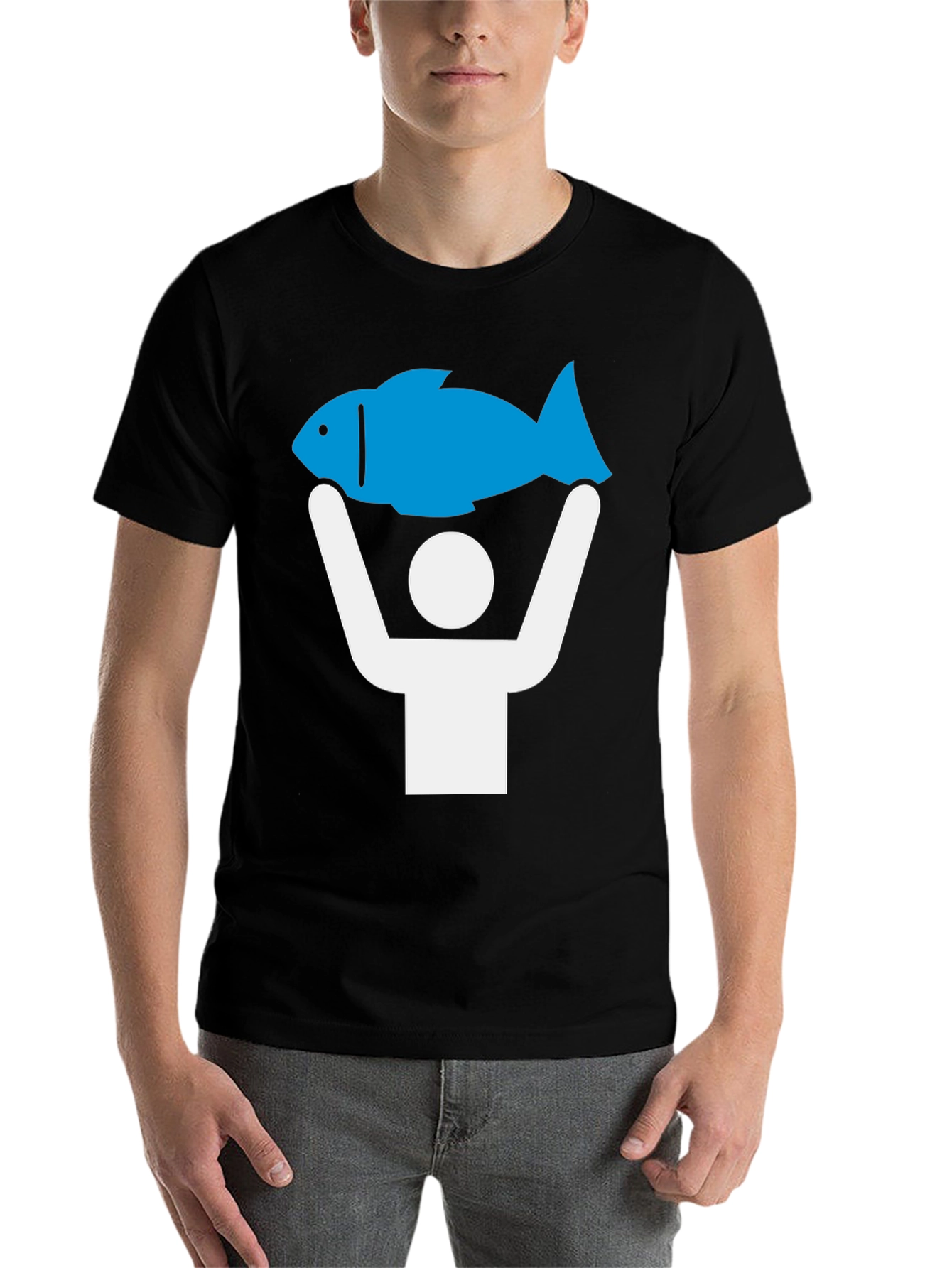 Black Funny Fish Catch T-Shirt - Blue Graphic Tee view 7