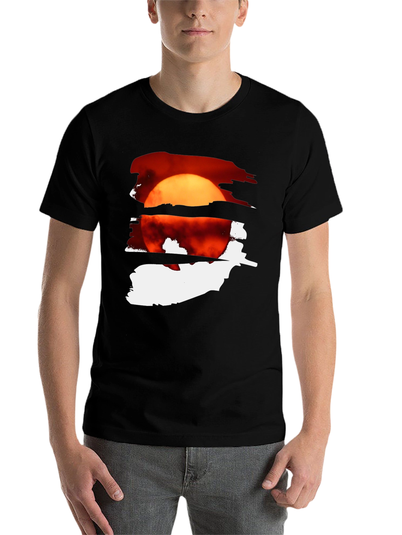 Black Sunset Graphic Tee - Cool Black Cotton Blend view 7