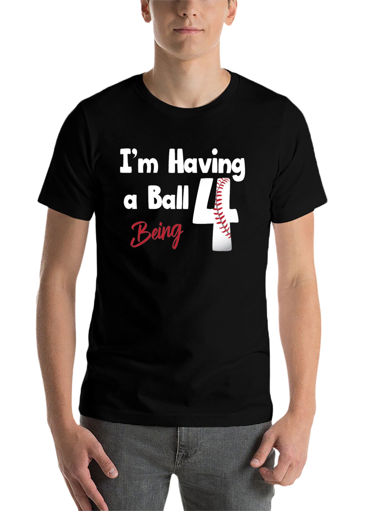 Black Baseball Birthday Shirt - "I'm Having a Ball Being 4" view 7