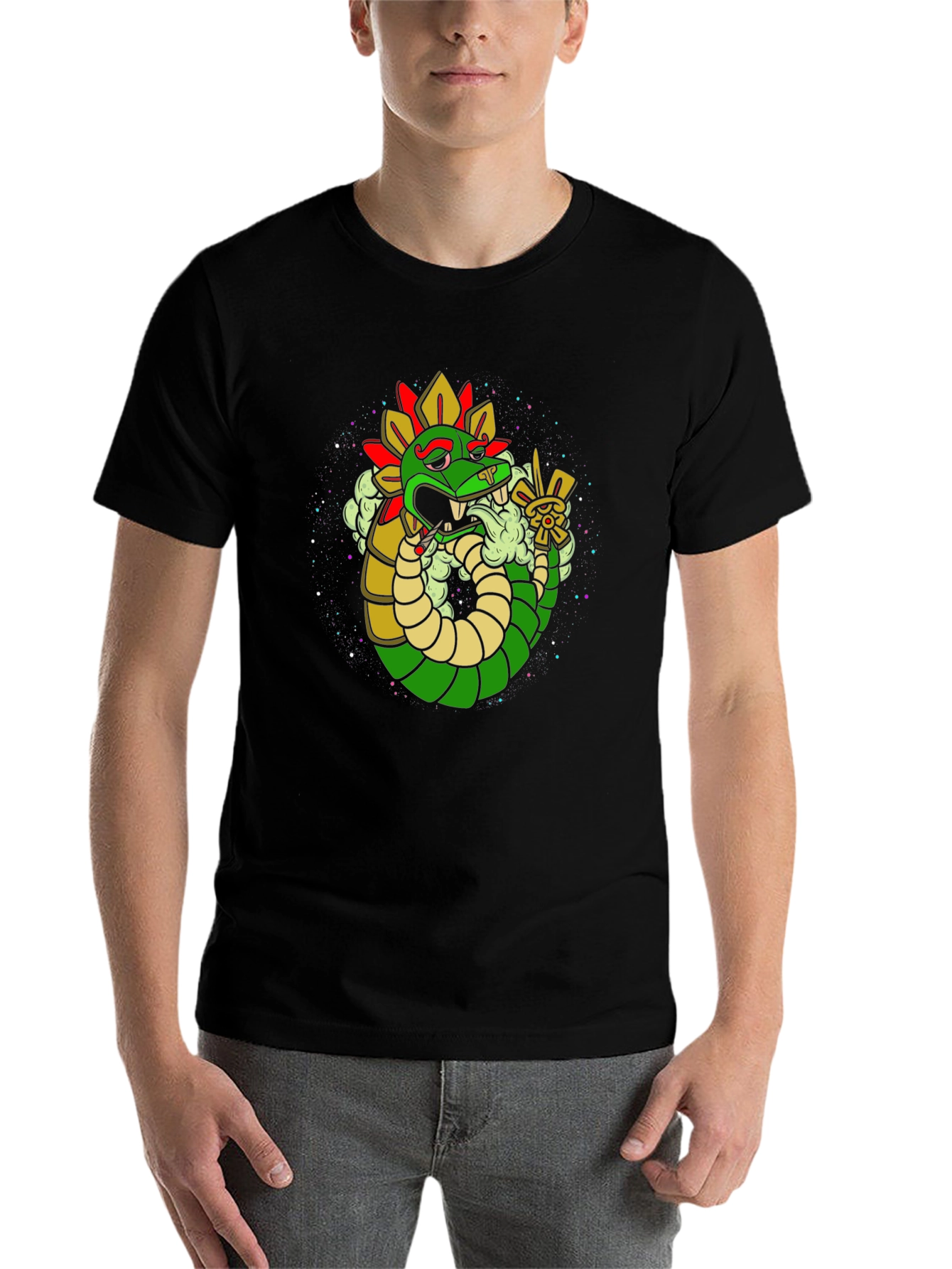 Black Aztec Serpent Tee - Cool Graphic T-Shirt view 7