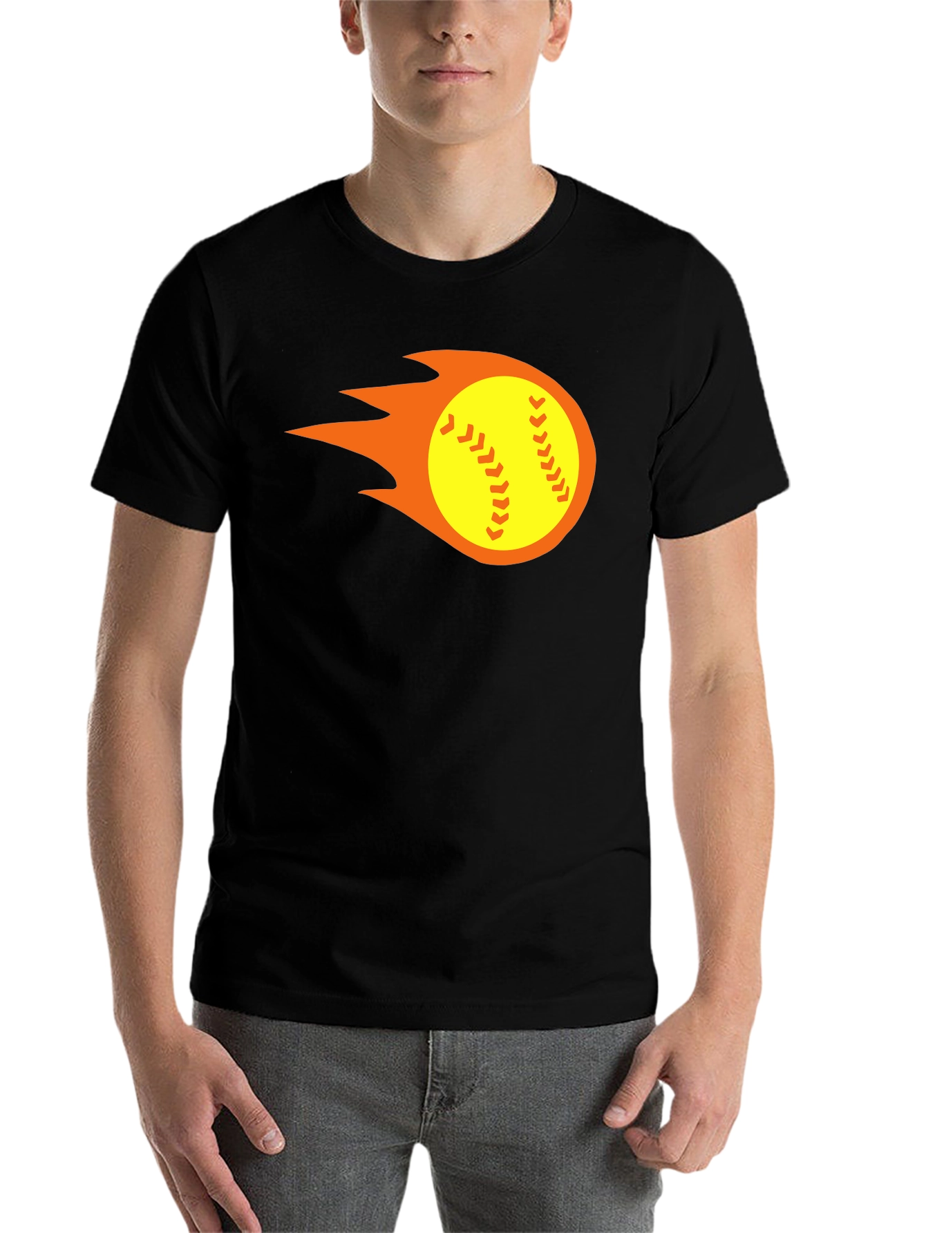 Black Flaming Softball Graphic Tee - Black T-Shirt view 7