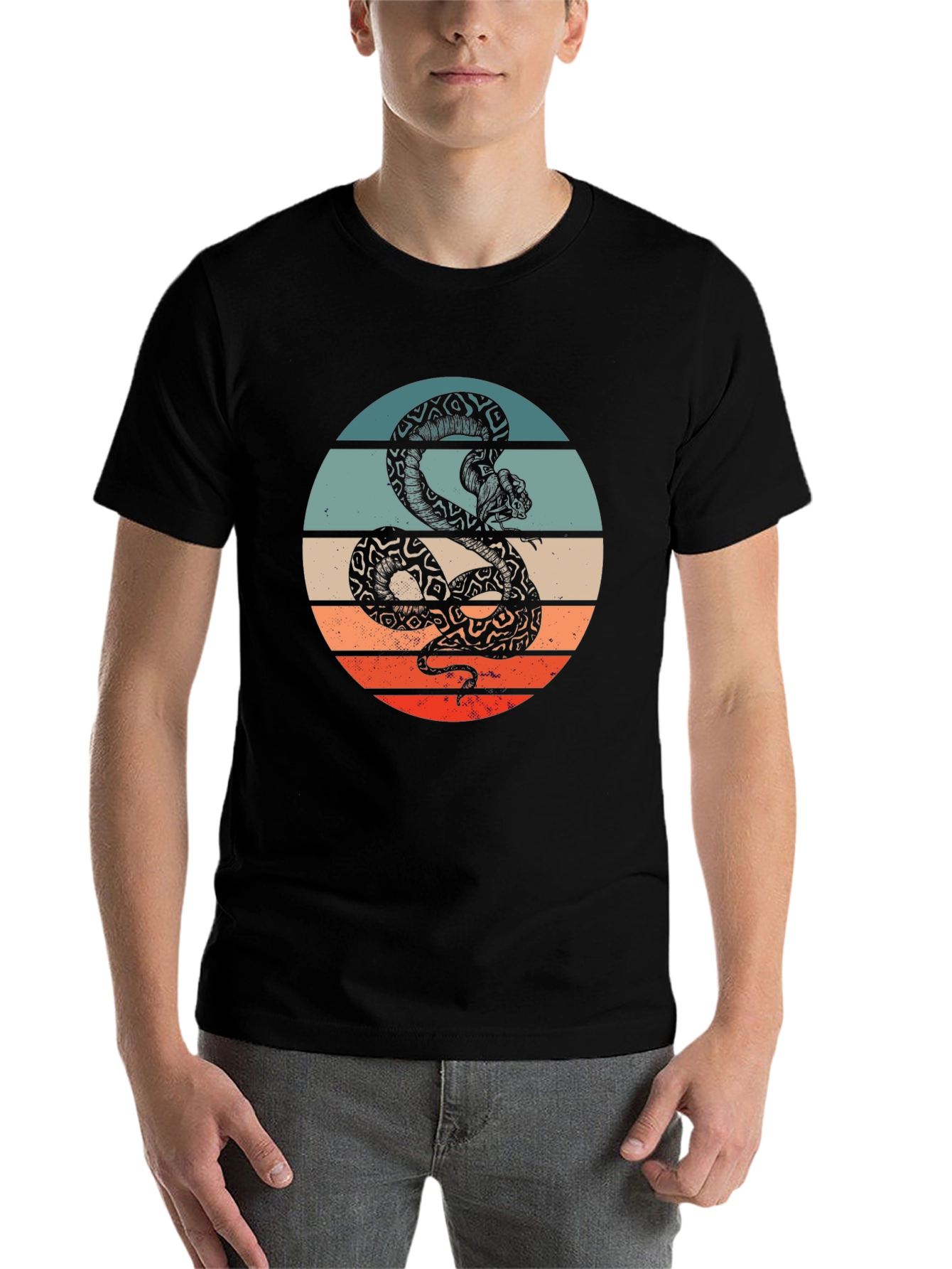 Black Retro Snake Graphic Tee - Vintage Style T-Shirt view 7