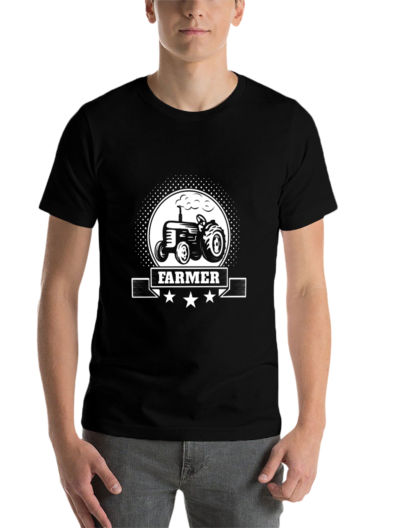 Farmer Tractor Graphic Tee - Black Cotton T-Shirt - 7