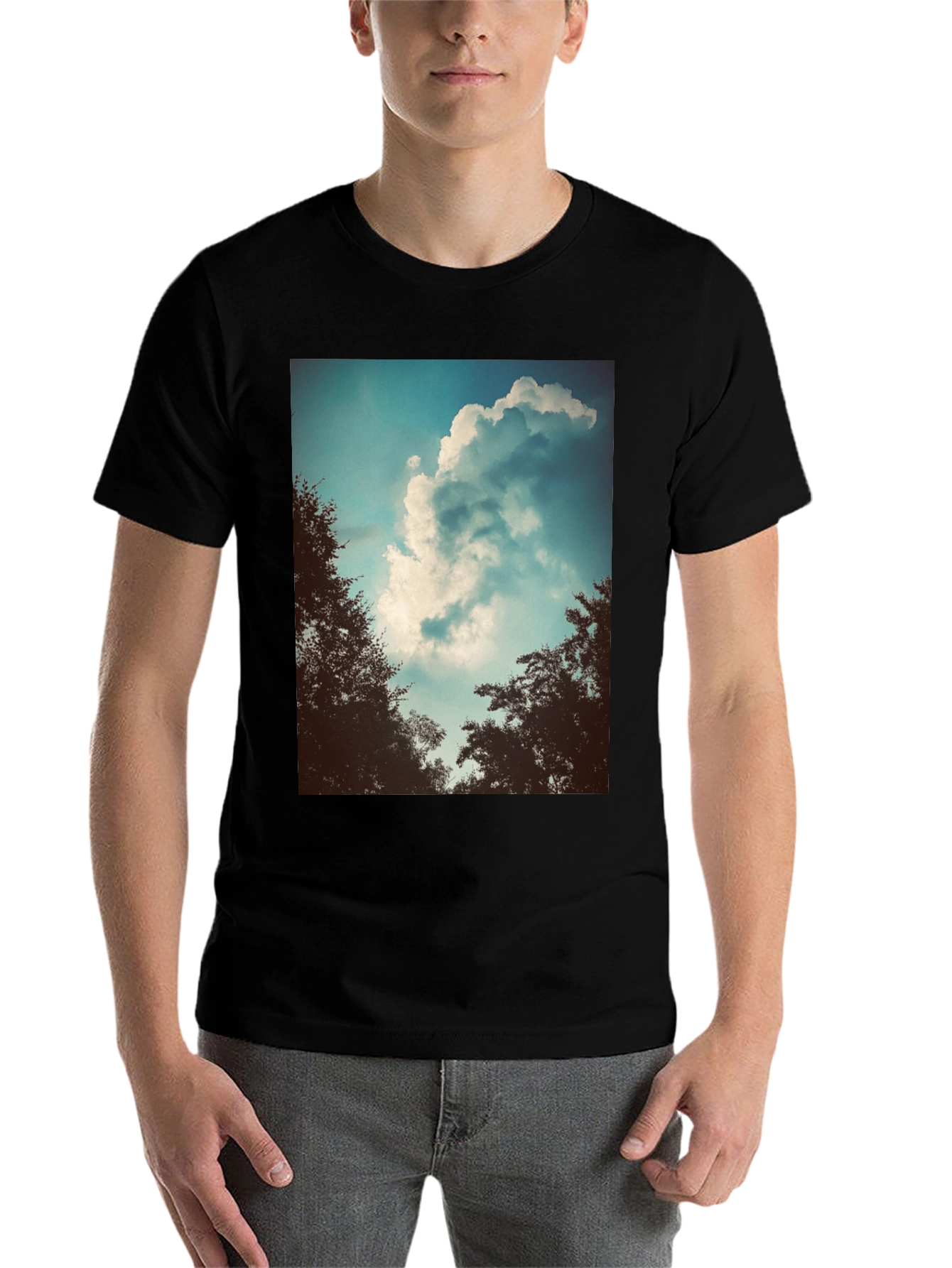 Black Cloudscape Graphic Tee - Nature Inspired Design view 7