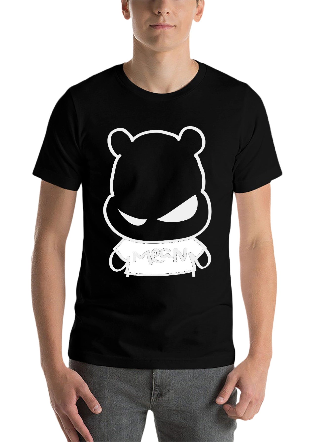 Black Mean Bear Graphic Tee - Black Casual Shirt view 7