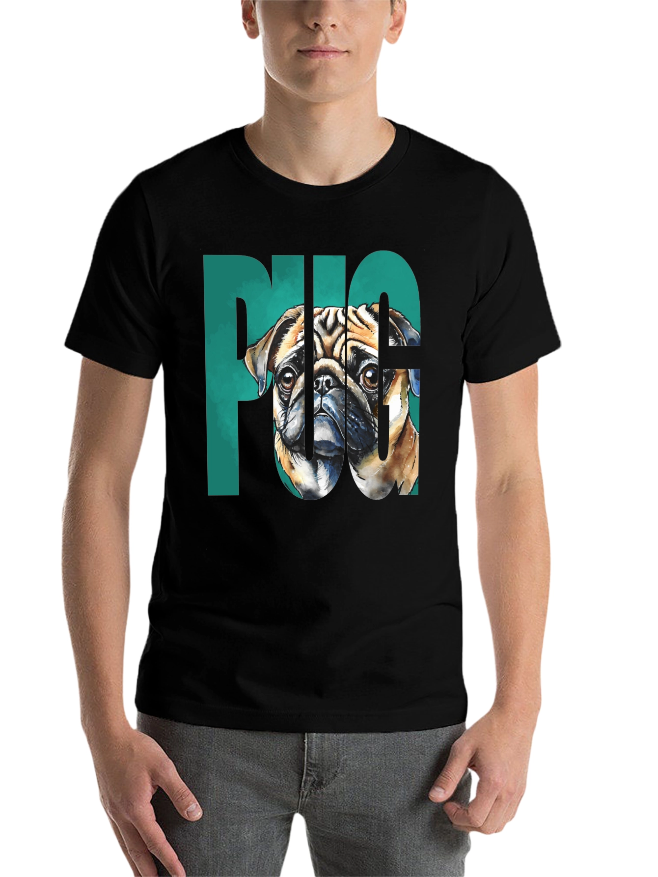 Black Pug Graphic Tee - Men's Black Cotton T-Shirt view 7