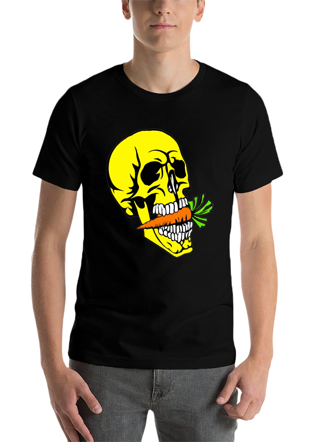 Black Skull with Carrot T-Shirt - Graphic Print Tee view 7
