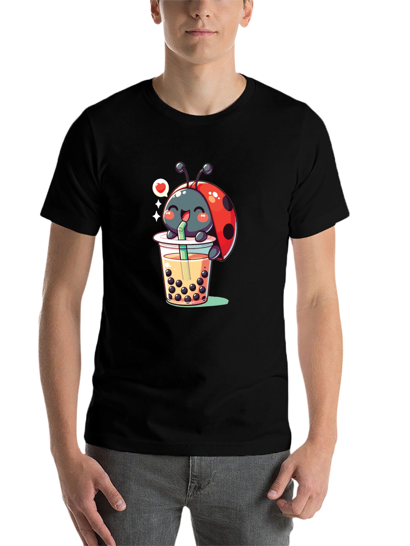 Black Ladybug Boba Tea Graphic Tee - Black Cotton T-Shirt view 7