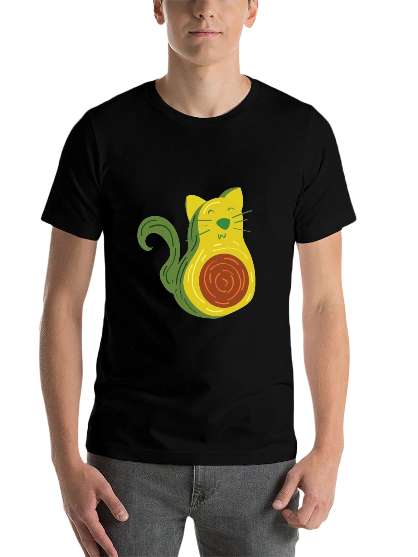 Black Avocado Cat Graphic T-Shirt - Unique & Fun Design! view 7