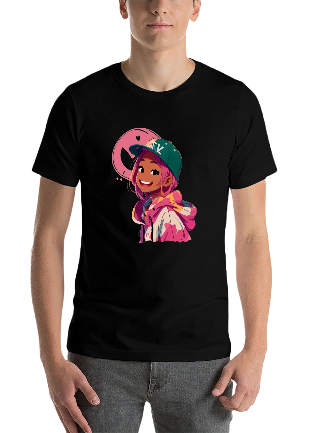 Black Cartoon Girl Graphic Black T-Shirt view 7