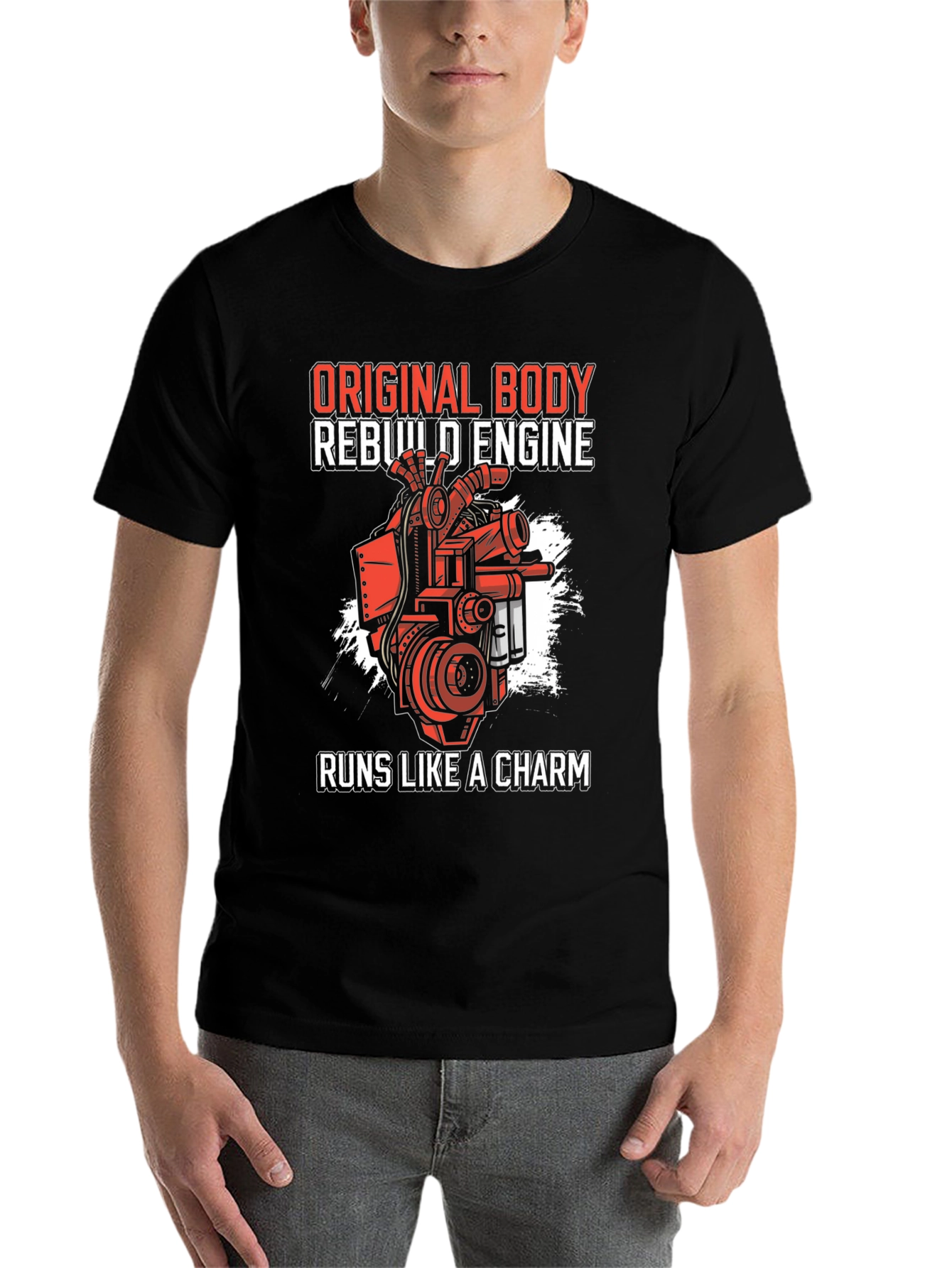Black Original Body Rebuild Engine T-Shirt - Runs Like a Charm view 7