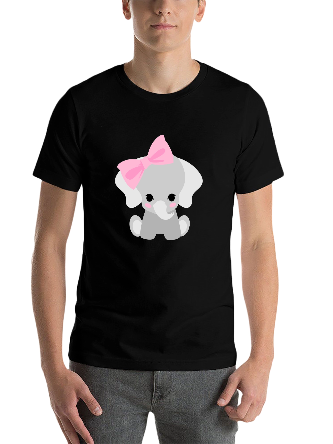Black Cute Elephant Bow T-Shirt - Unisex Soft Cotton Tee view 7