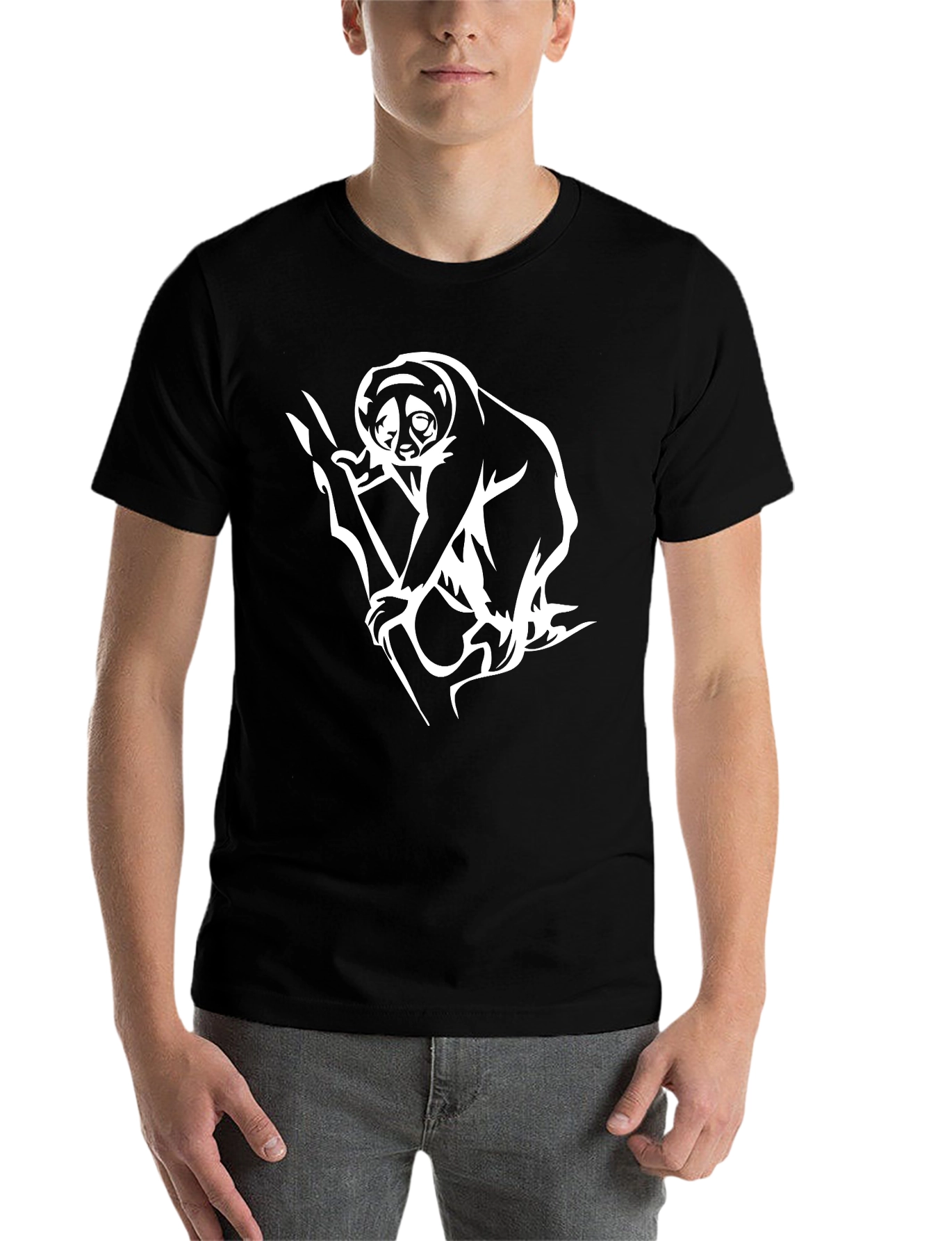Black Slow Loris Graphic Tee - Black Cotton Shirt view 7
