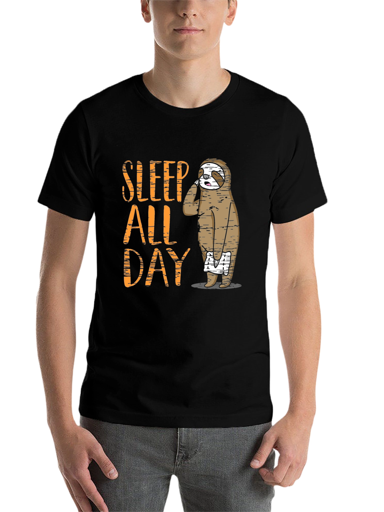 Black Sleep All Day Sloth Graphic T-Shirt view 7