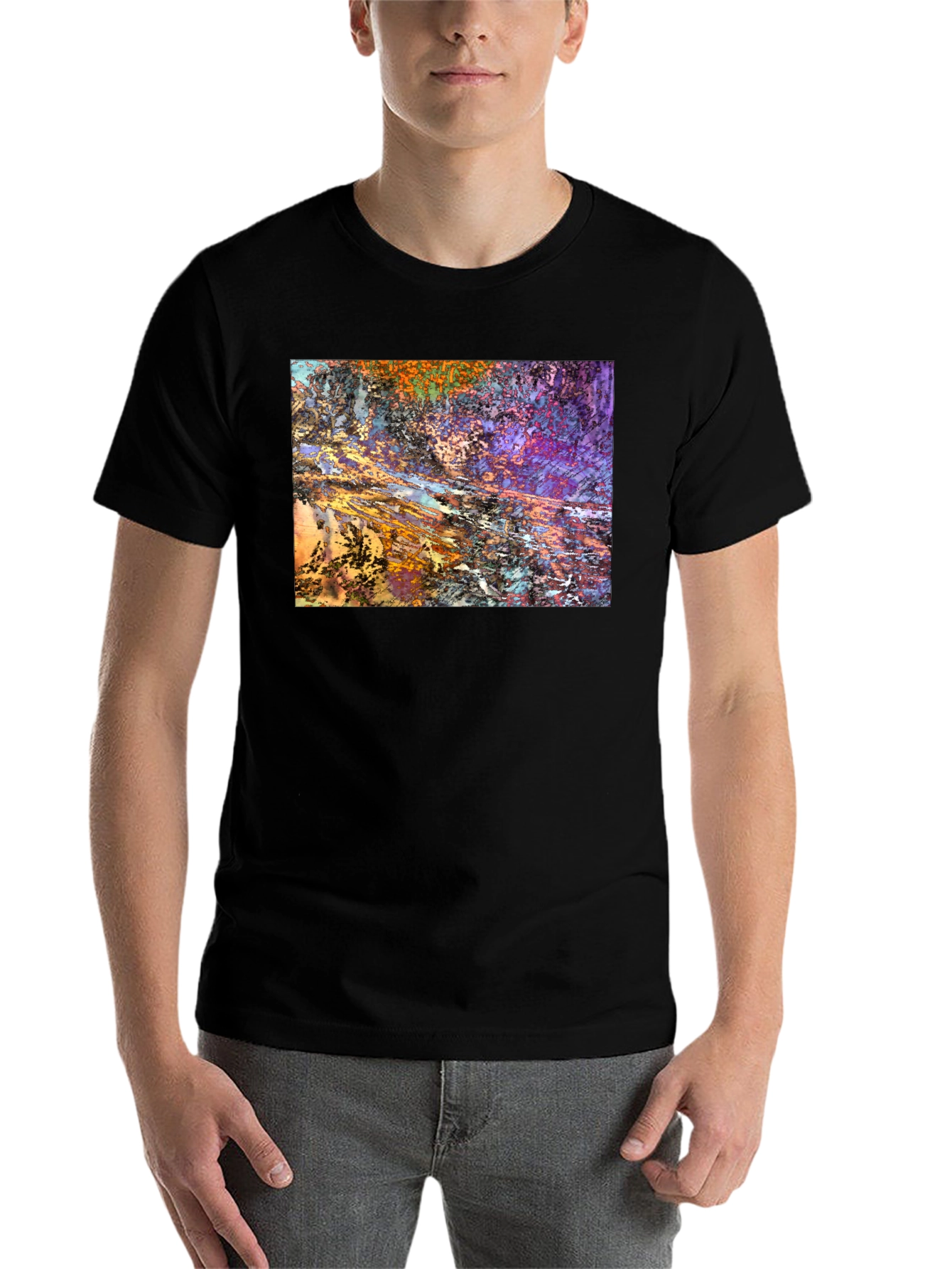 Black Abstract Art Print Black T-Shirt view 7