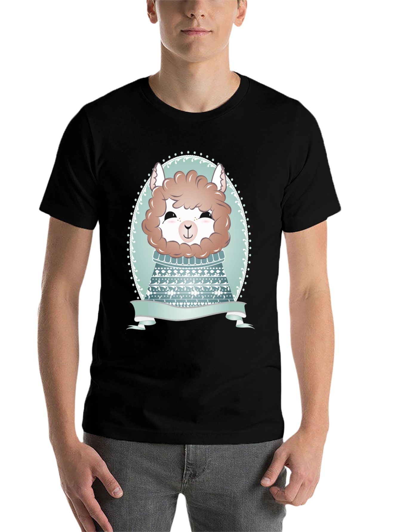 Black Cute Alpaca T-Shirt - Stylish Animal Graphic Tee view 7